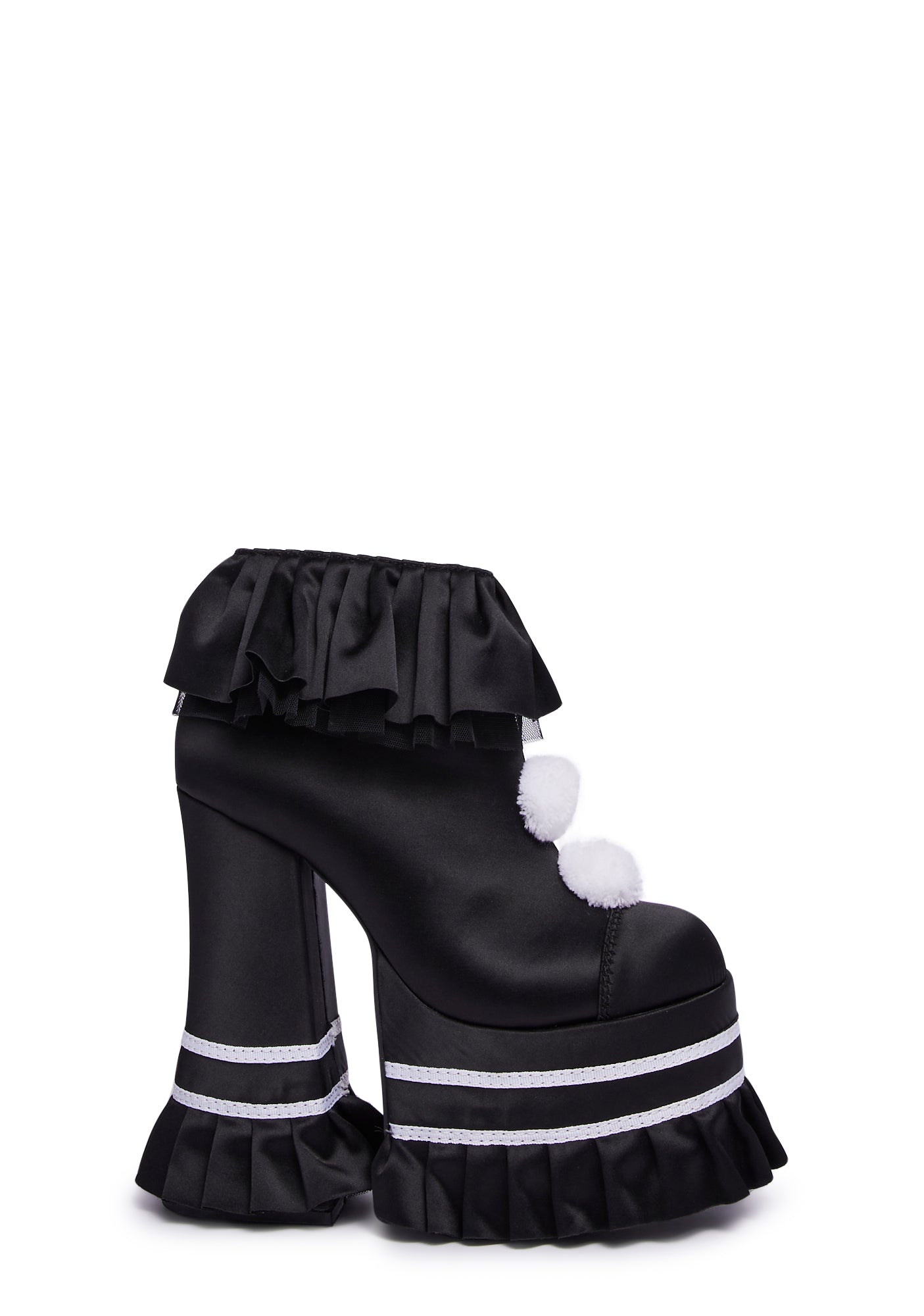 Trickz N' Treatz Pom Pom Ruffled Platform Boots - Black