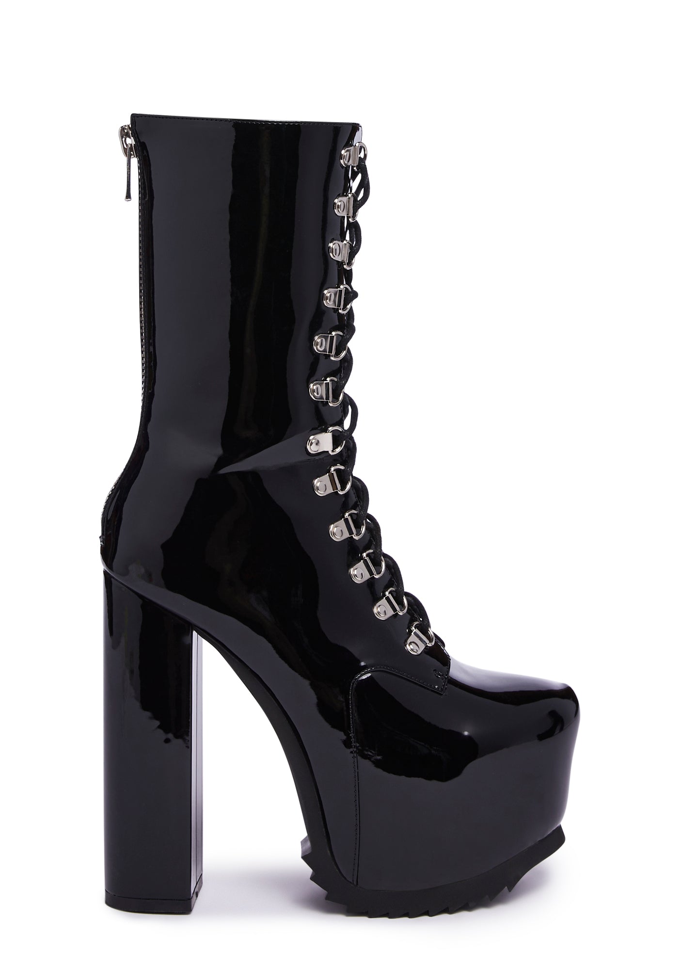 Trickz N Treatz Patent Lace Up Platform Boots - Black