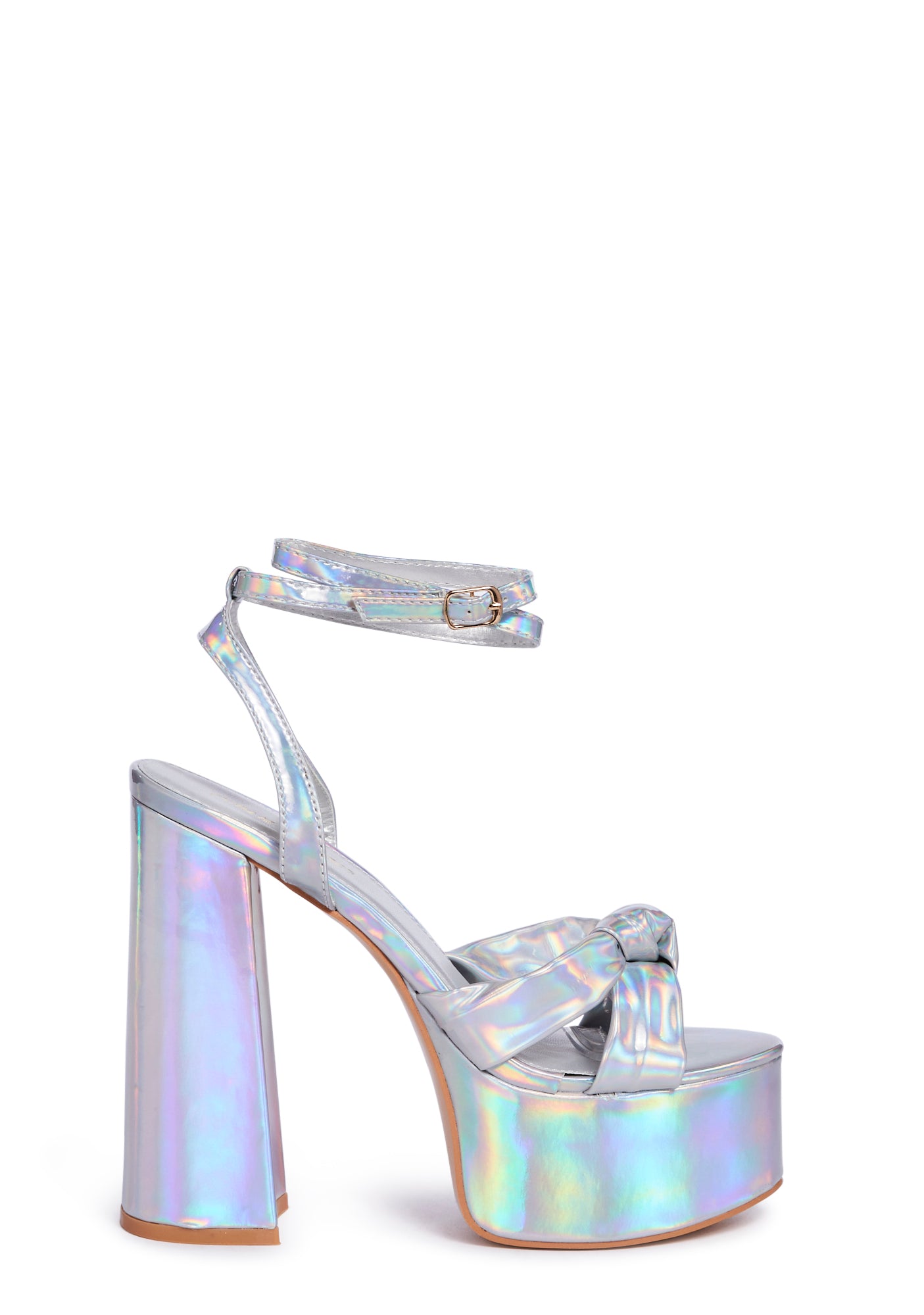 Public Desire Holographic Platform Heels Silver