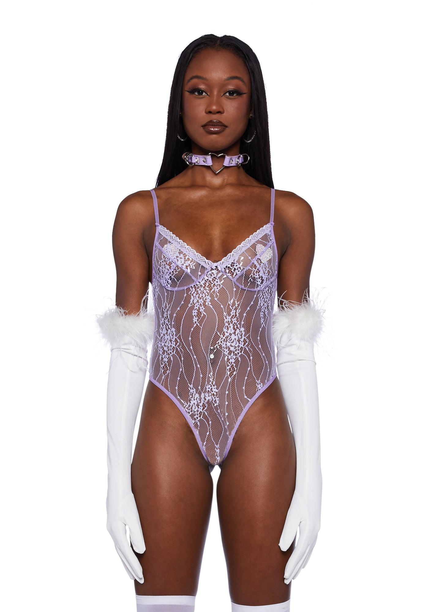 Sheer Lace Bodysuit - Purple Dolls Kill Sheer Lace Bodysuit - Purple Dolls Kill
