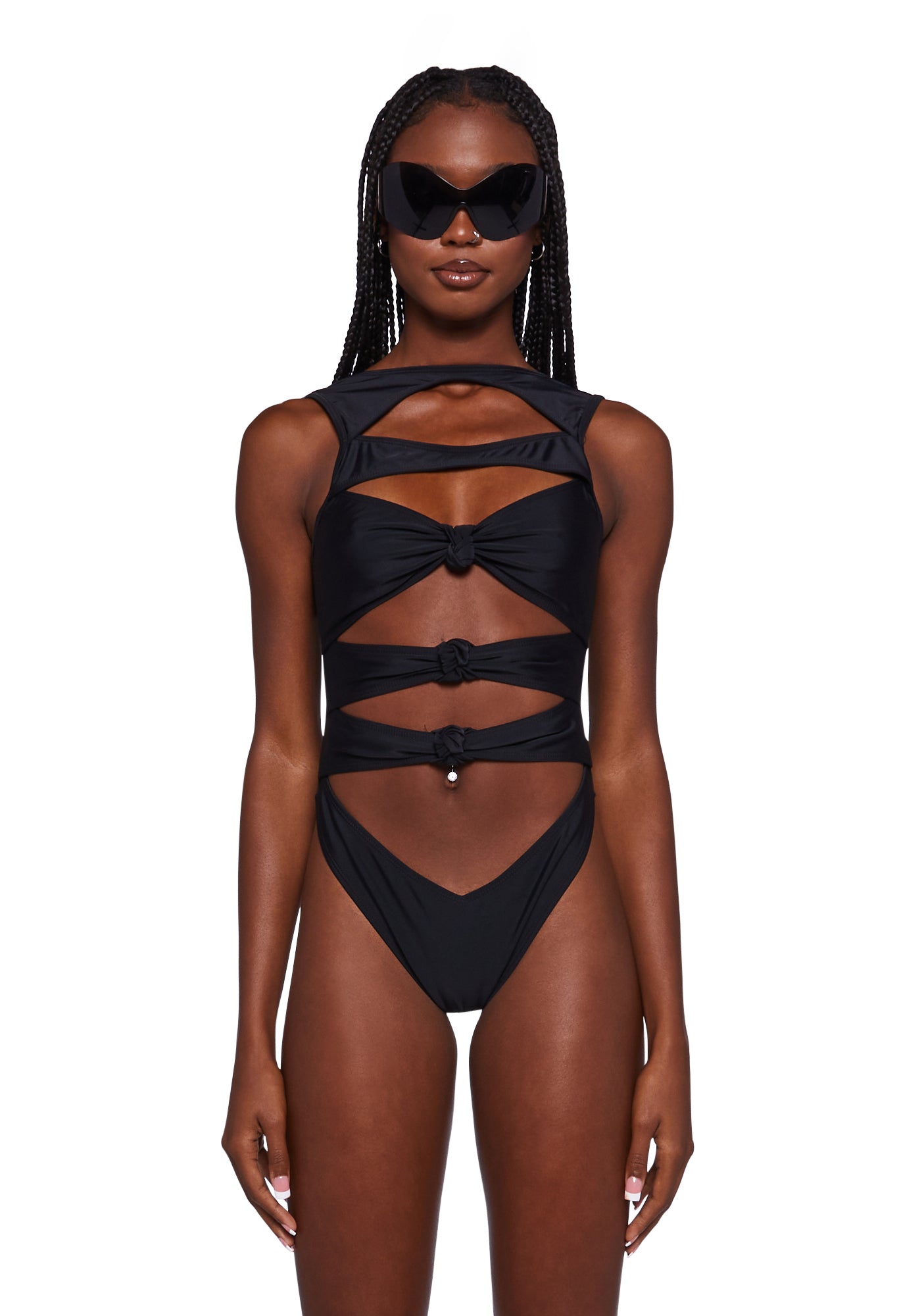 SALT COVE Women's Black Cutouts Front Knots One Piece Swimsuit M レディース - 水着