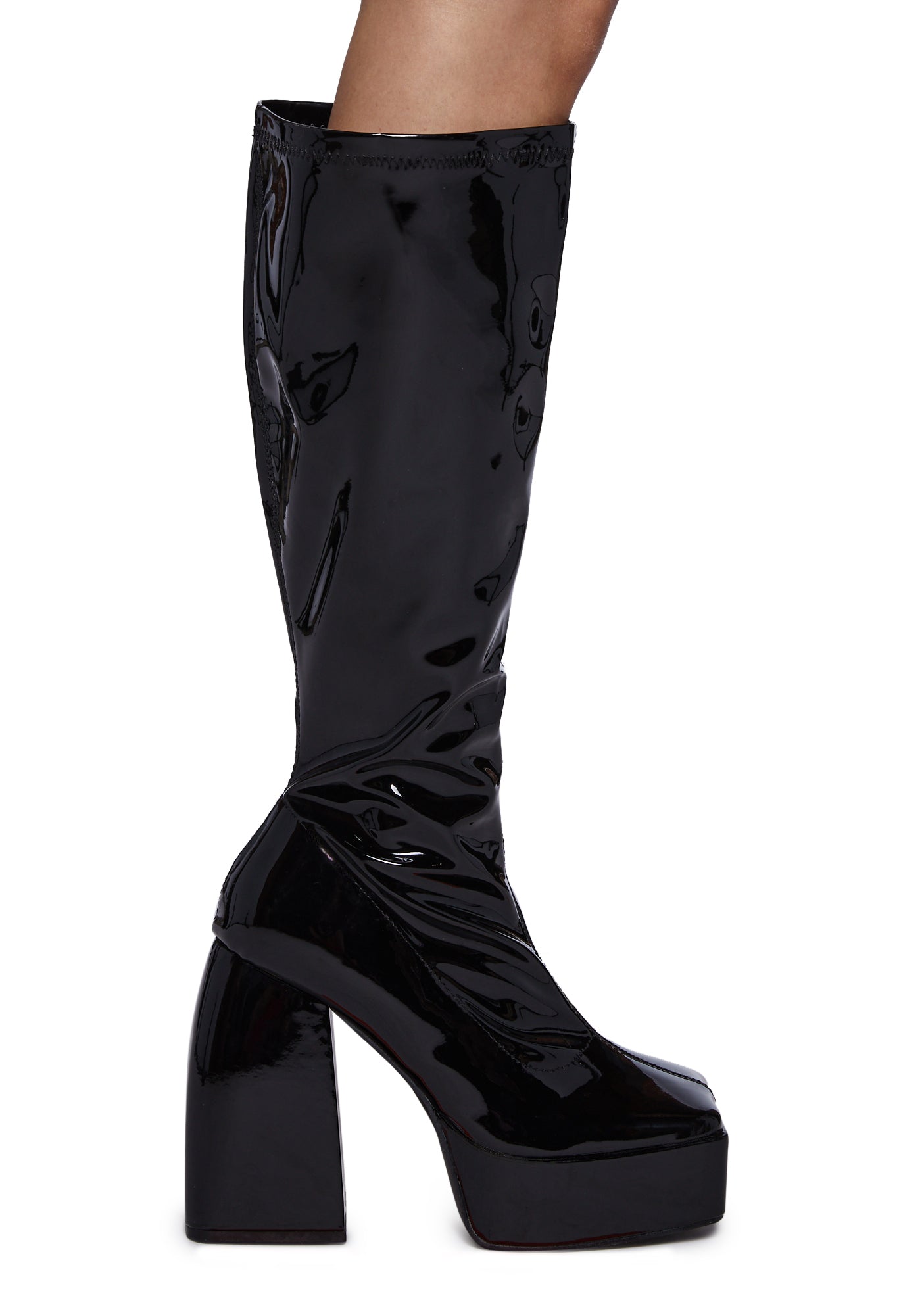 Public Desire Wide Fit Patent Vegan Leather Knee High Platform