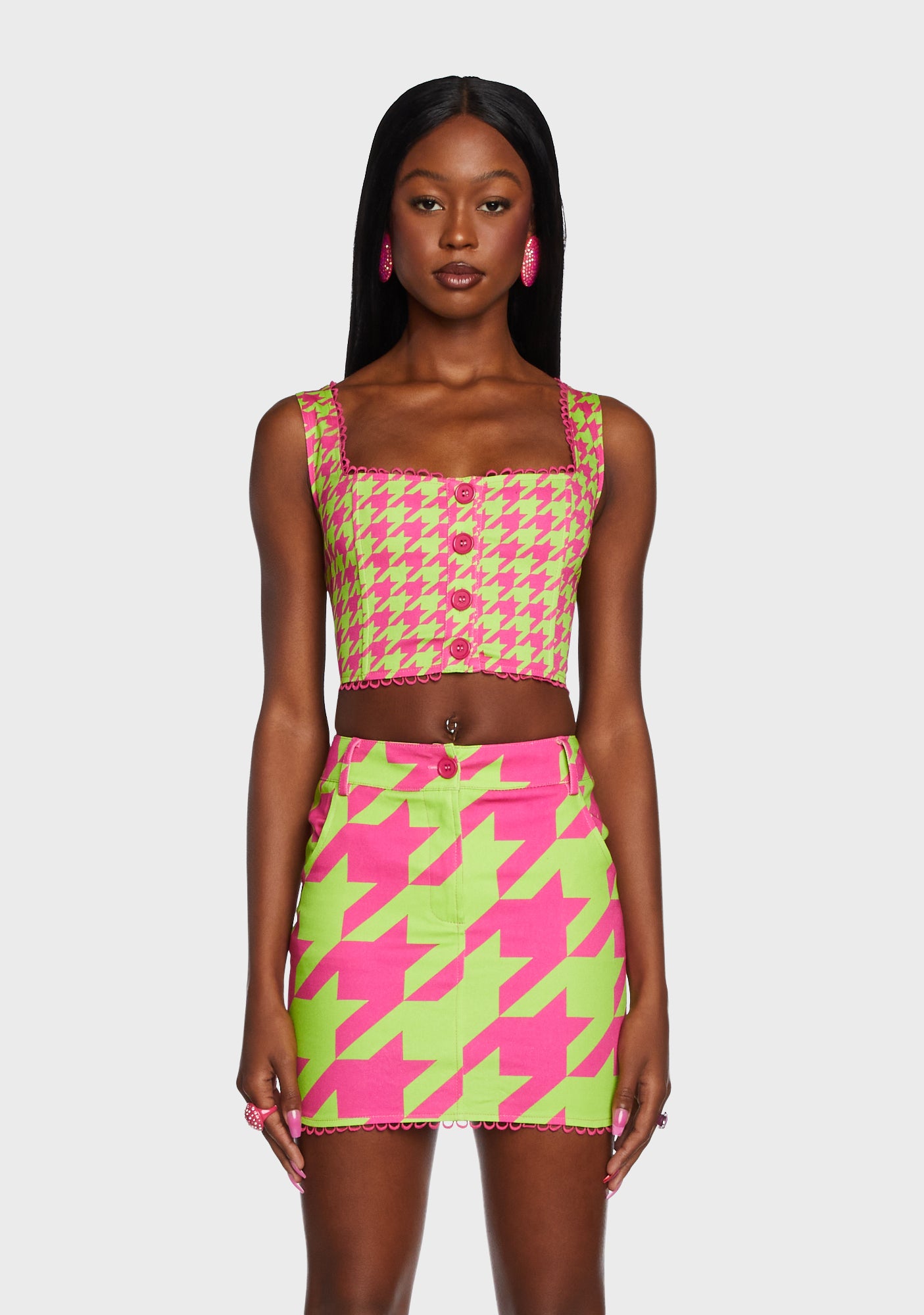 Sugar Thrillz Houndstooth Crop Tank Top - Green/Pink – Dolls