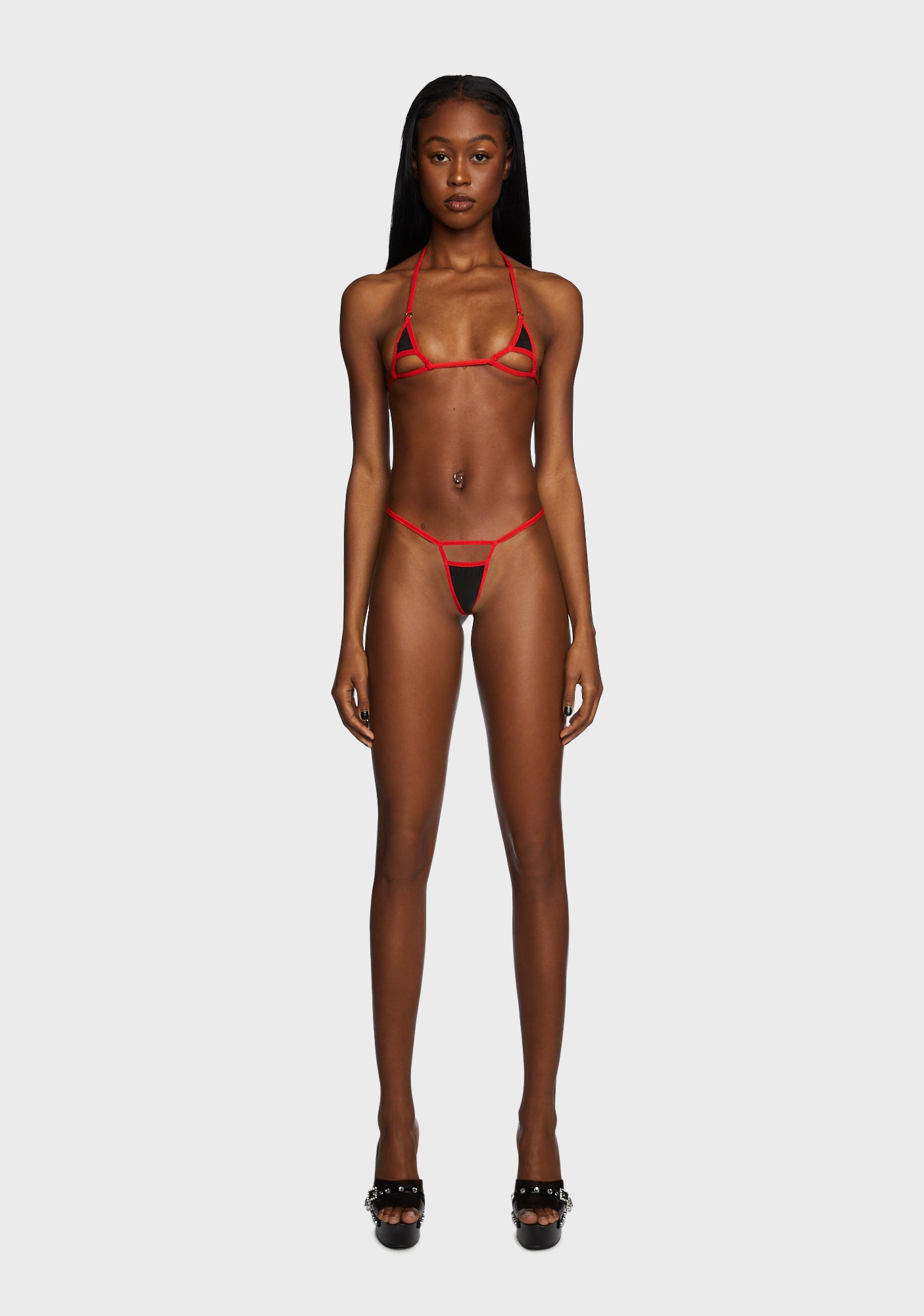 micro bikini pleasure" Color Blocked Cutout Micro Bikini Set - Red/Black – Dolls Kill