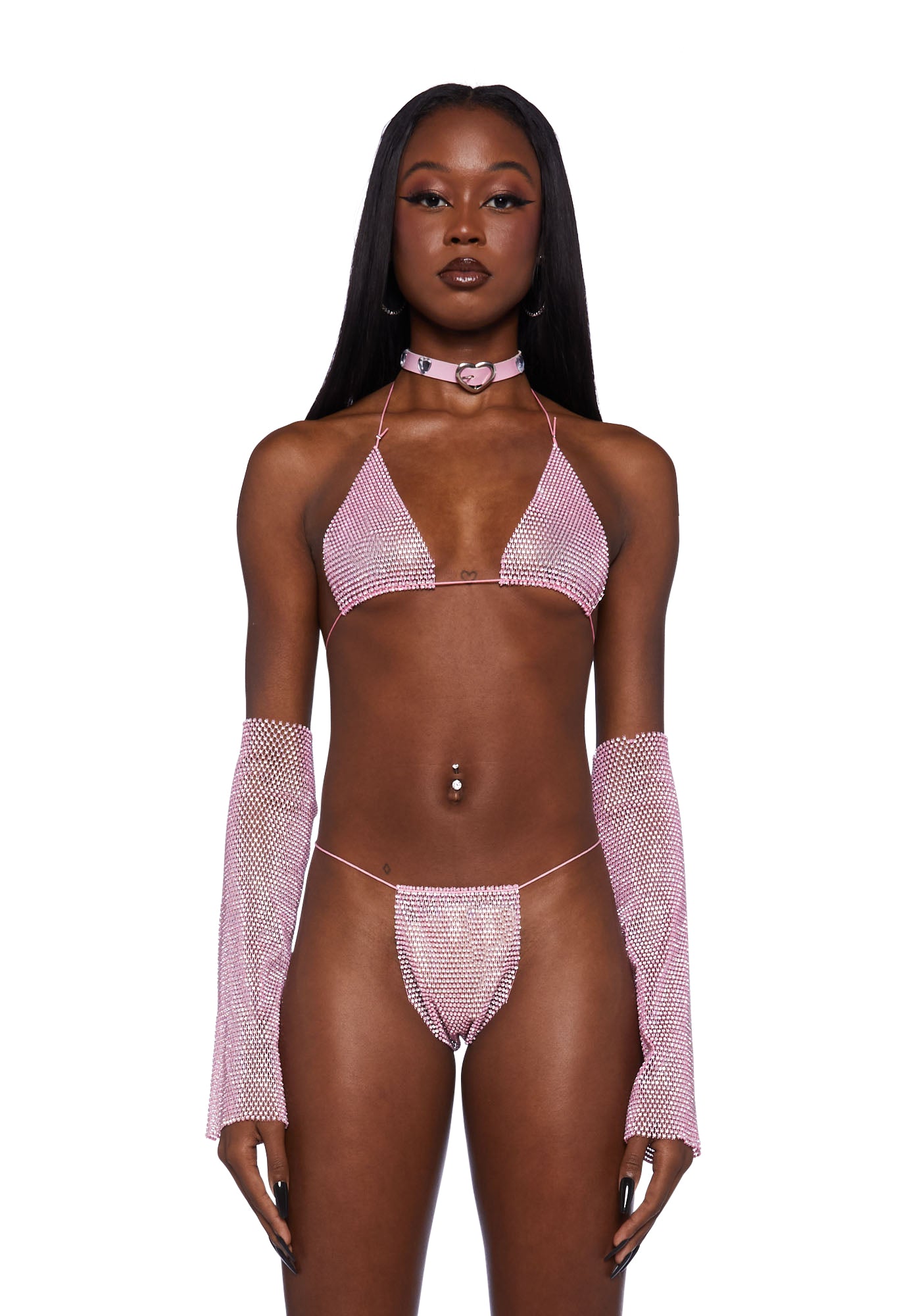 Mesh Rhinestone Lingerie Set- Pink – Dolls Kill