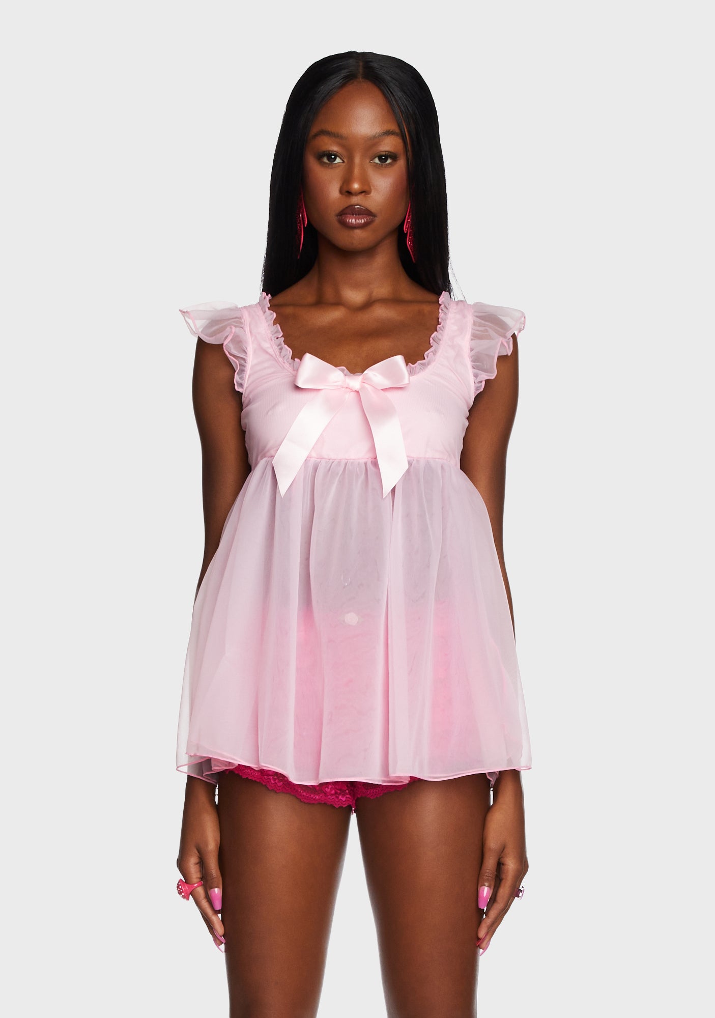 Sugar Thrillz Sheer Mesh Babydoll Bow Top - Pink – Dolls Kill