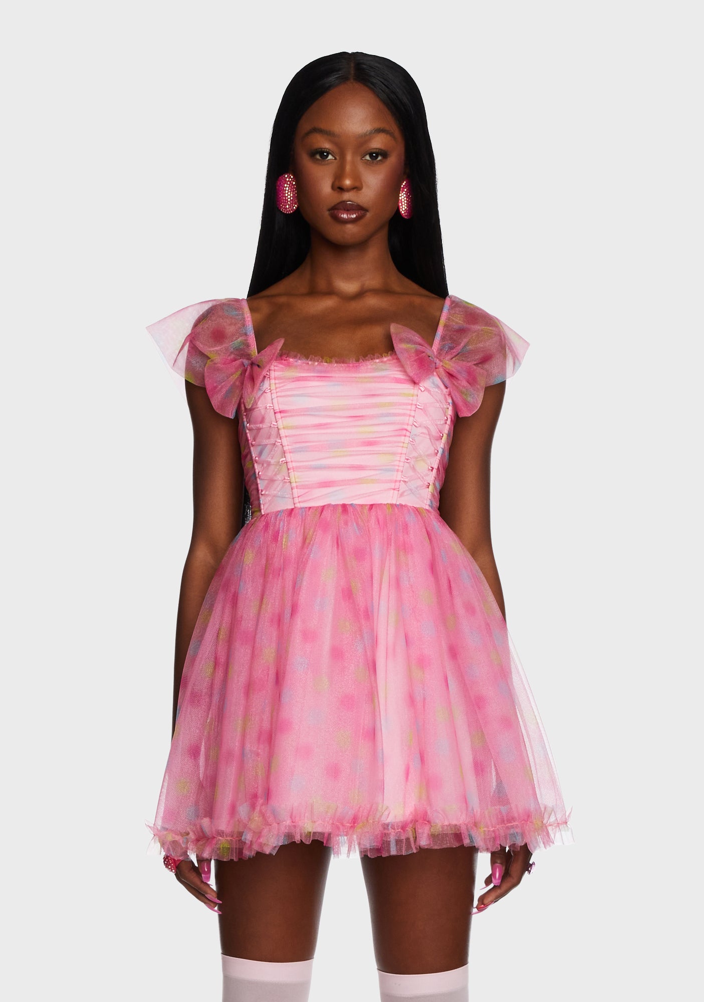 Sugar Thrillz Polka Dot Organza Tulle Mini Dress - Pink – Dolls Kill