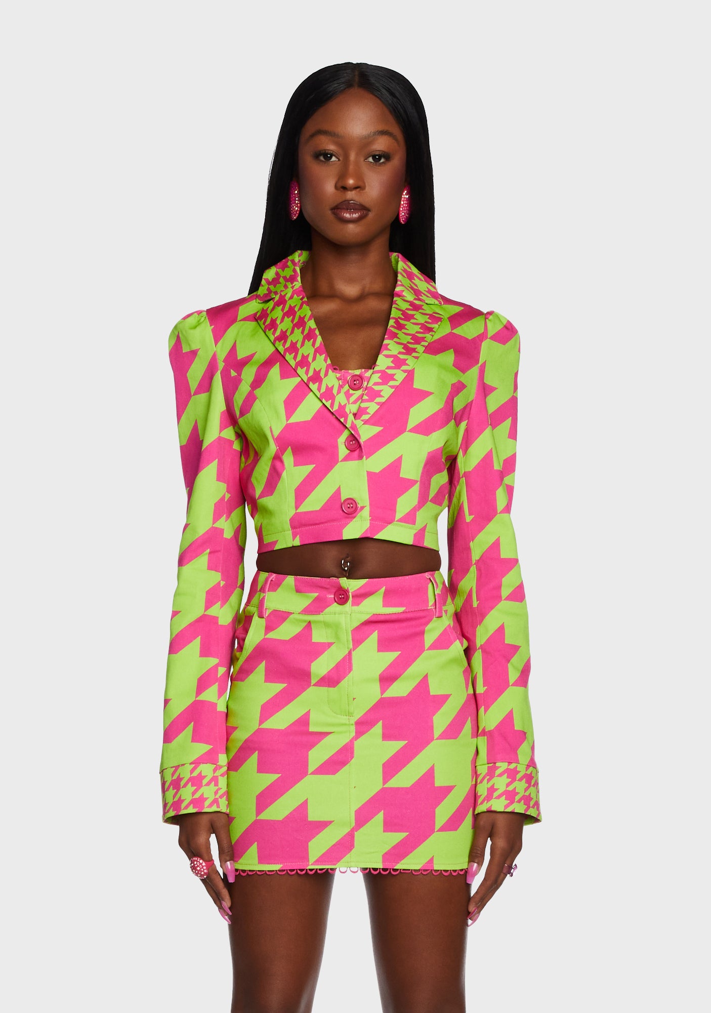 Sugar Thrillz Houndstooth Cropped Blazer Jacket