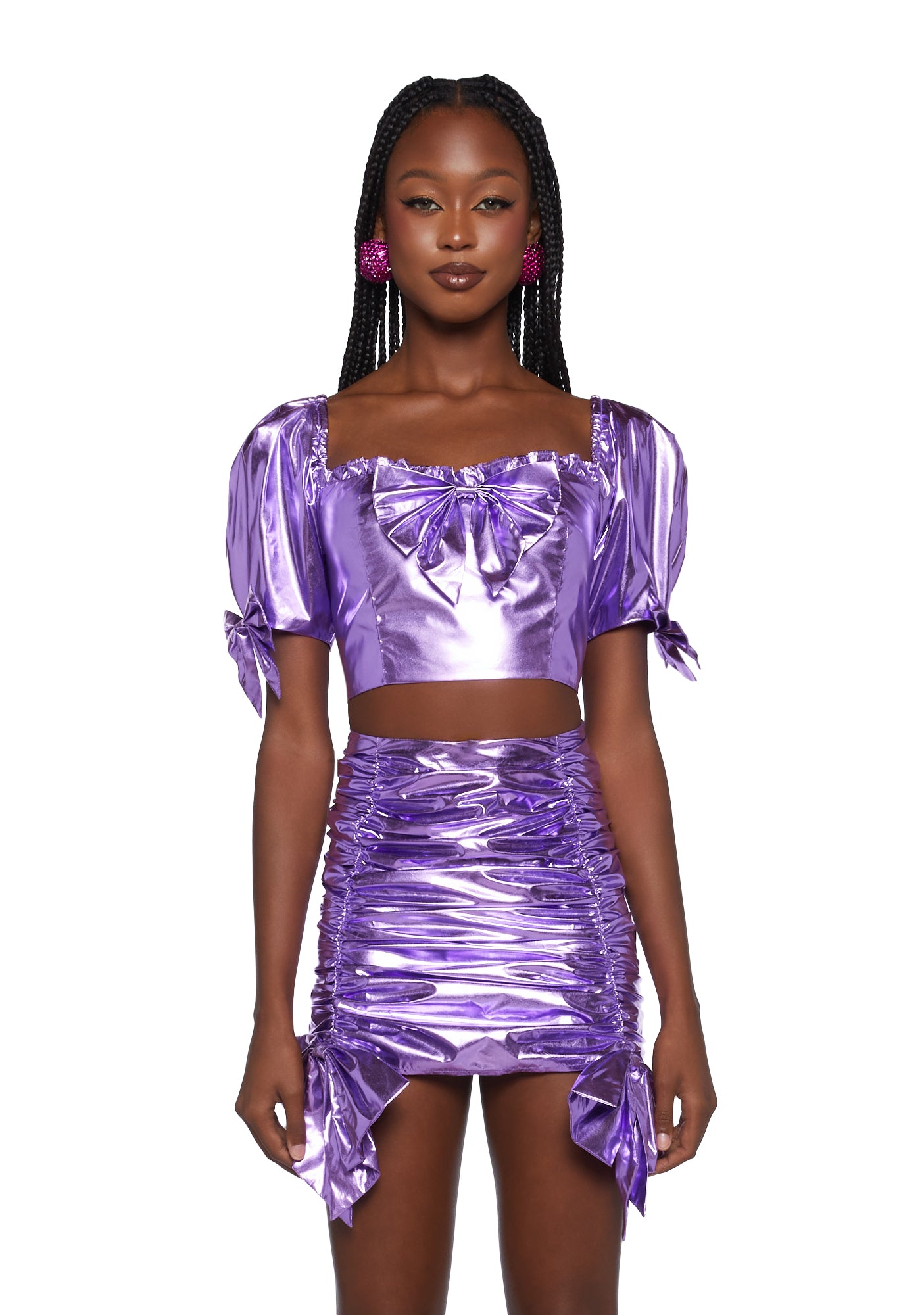 Sugar Thrillz Metallic Puffy Crop Top Purple Dolls Kill
