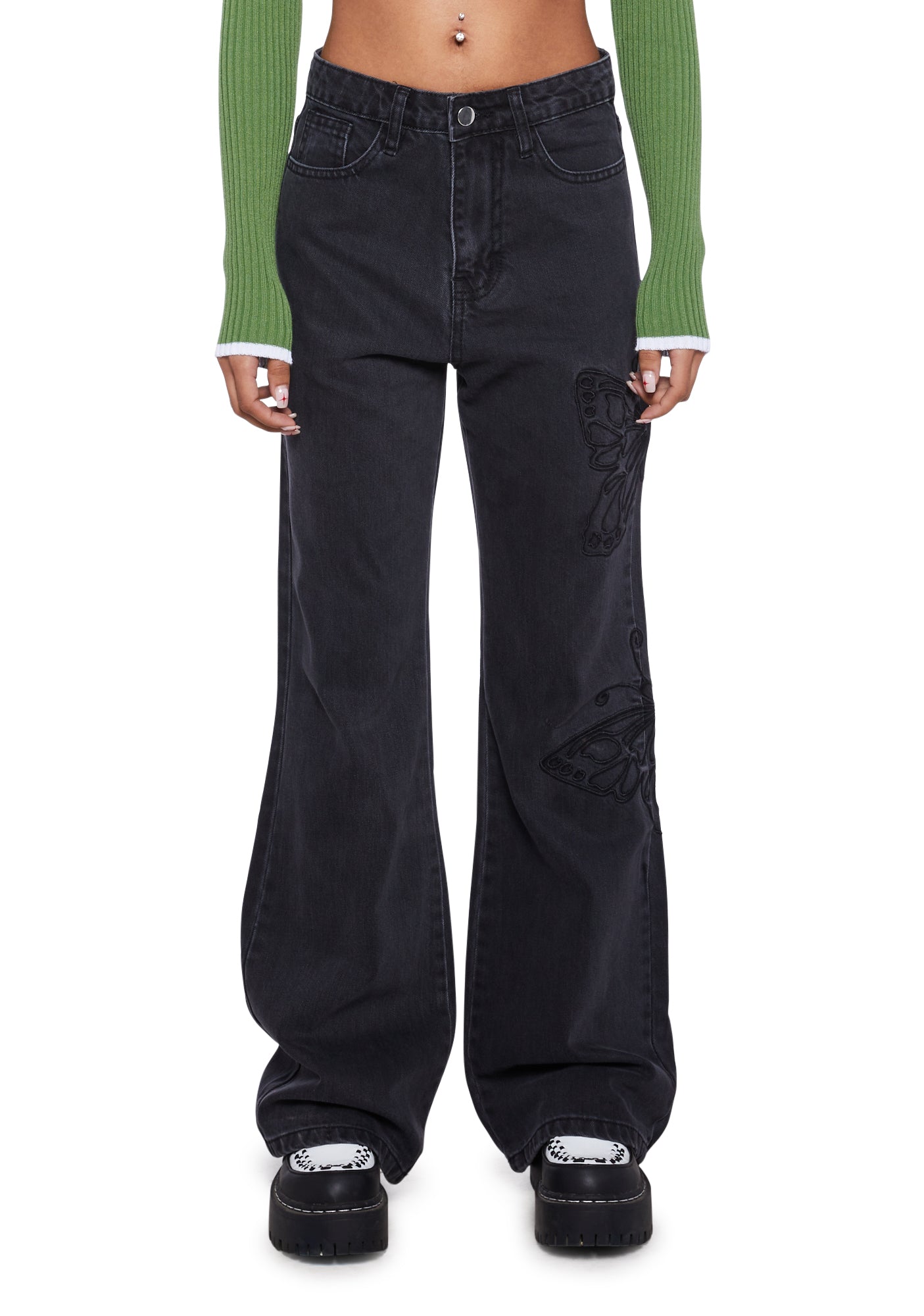 Daisy Street Butterfly Jeans Black Dolls Kill