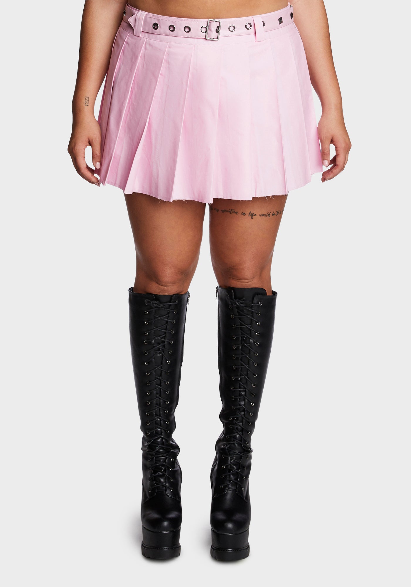 Current Mood Plus Size Belted Pleated Micro Mini Skirt Pink Dolls Kill