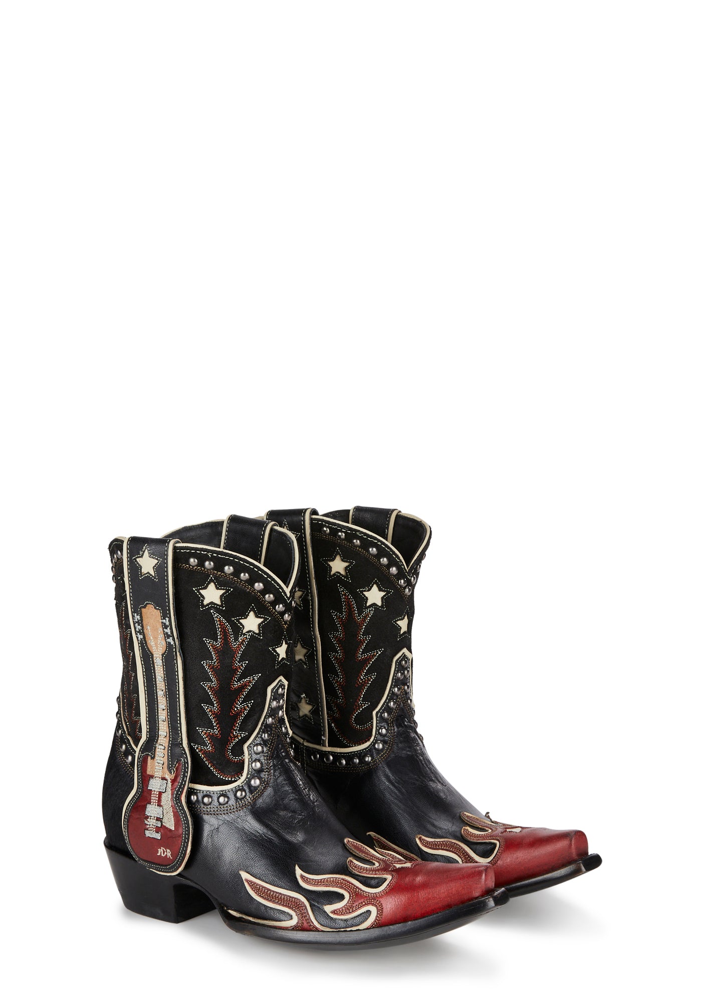 Old Gringo Guitar Flame Star Stitched Cowboy Boots - Black – Dolls