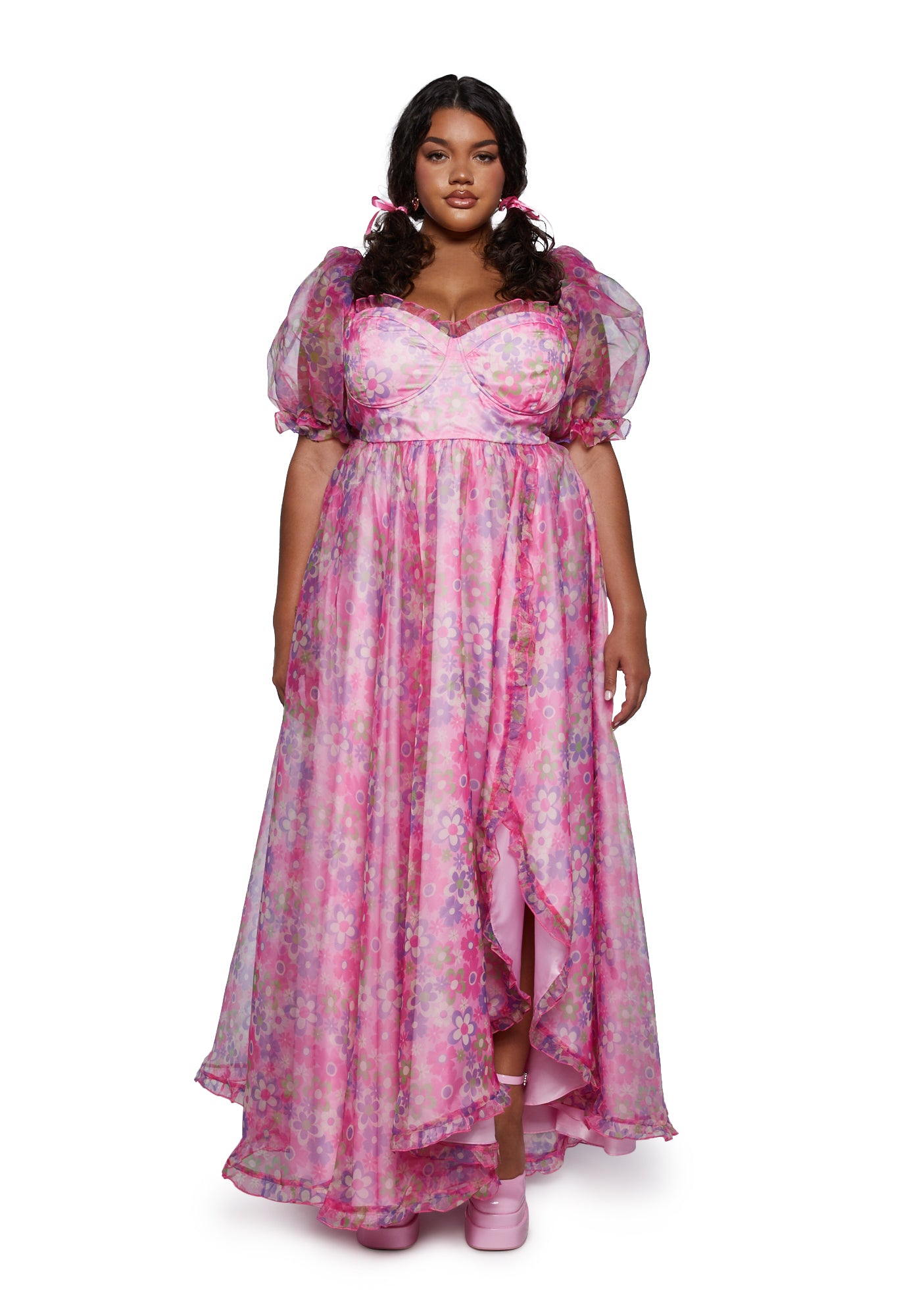 Plus size 2025 pink floral dress
