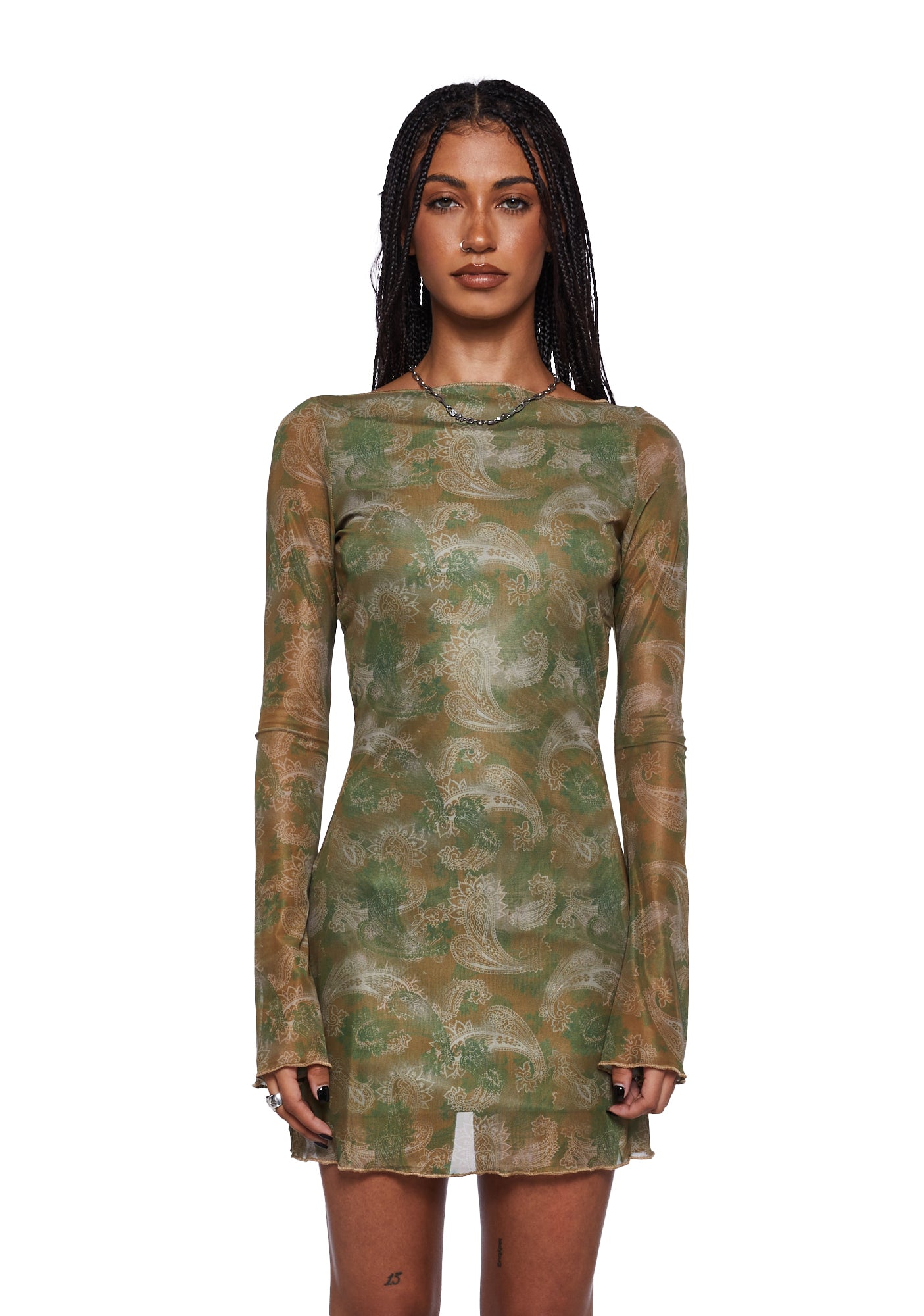 green emerald velvet dress Motel Paisley Mini Dress