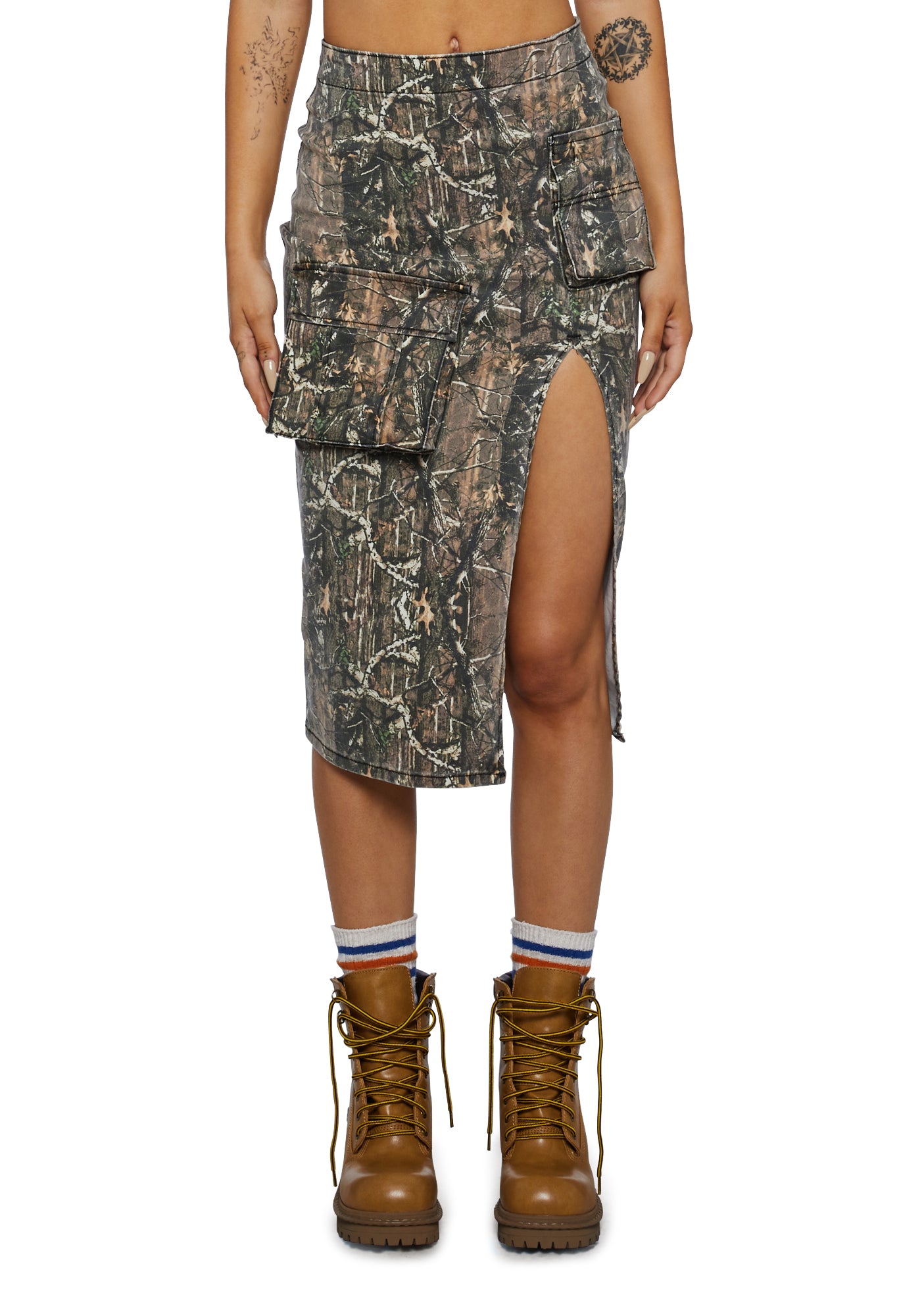 Camouflage Midi Skirt Green Dolls Kill