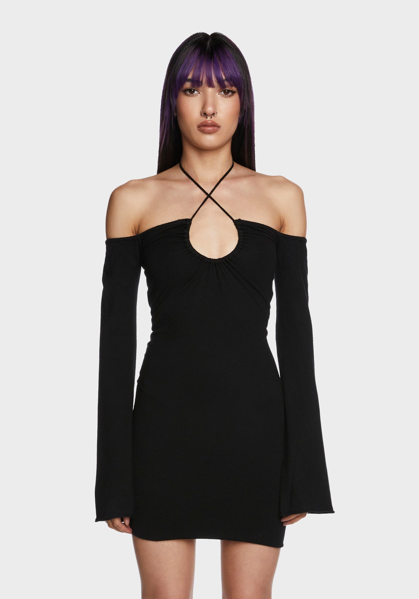 Cold Shoulder Strappy Halter Mini Dress