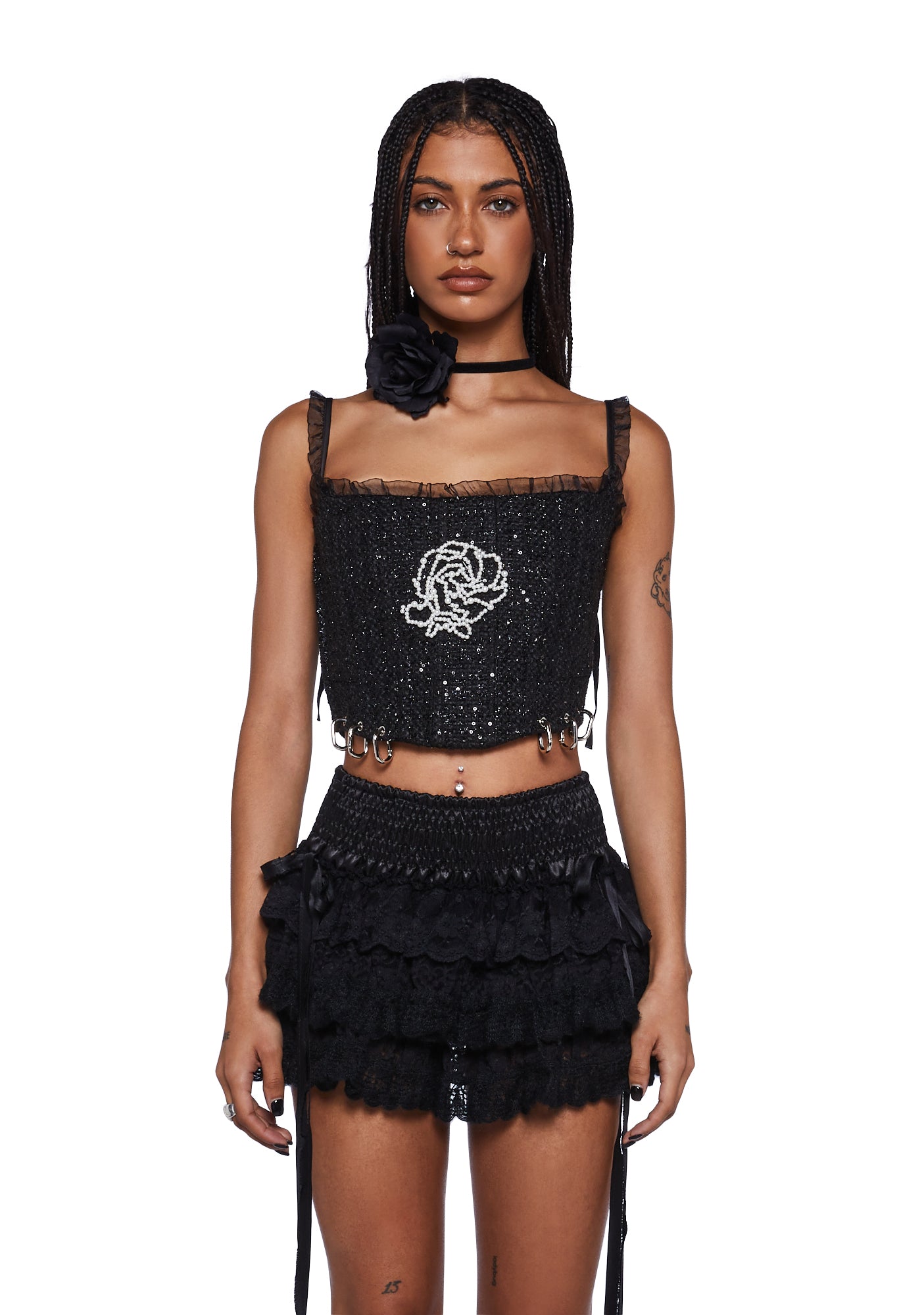 Zemeta Pearl Rose Boucle Corset Black Dolls Kill