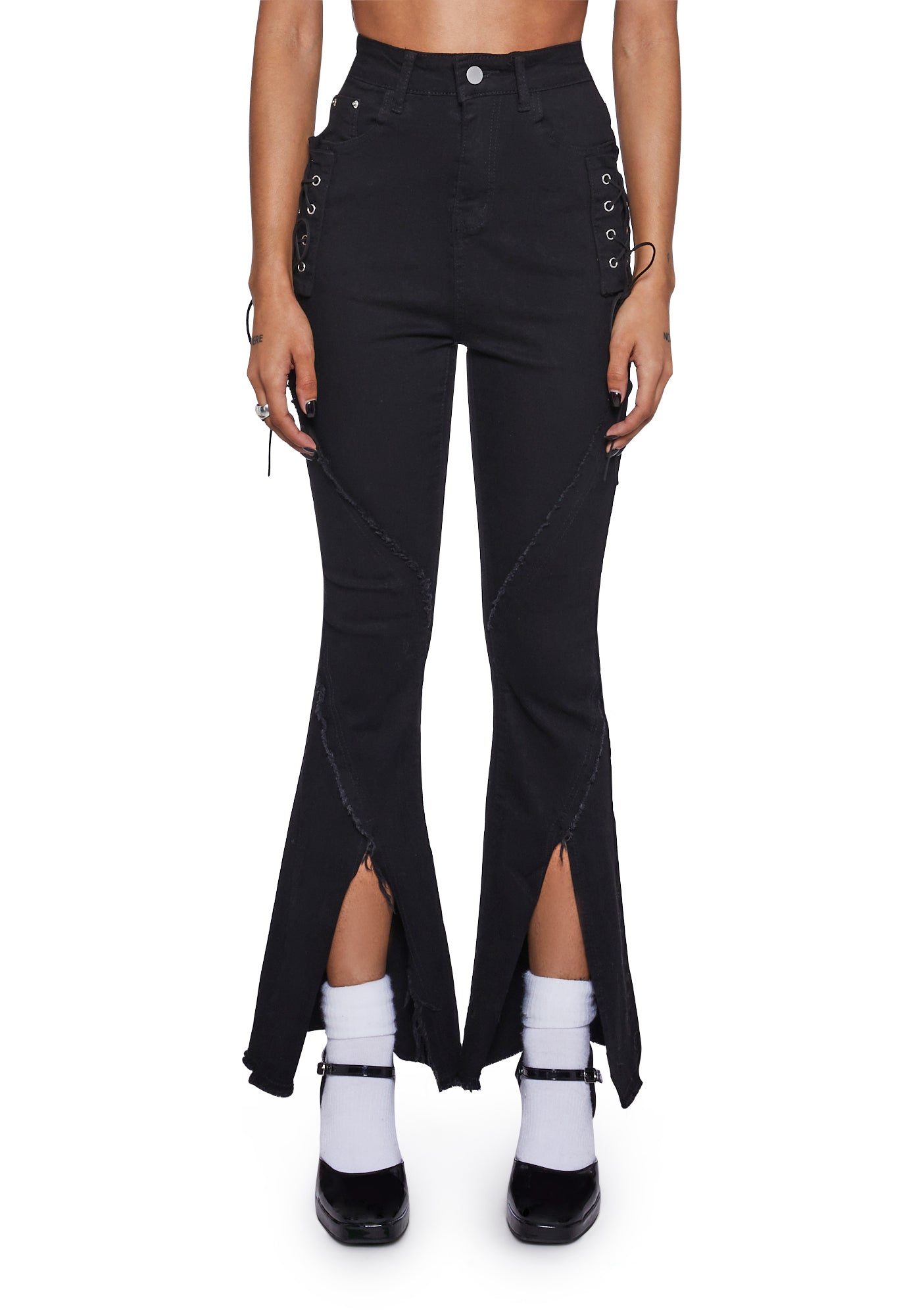 Zemeta Split Leg Ribbon Pants - Black – Dolls Kill
