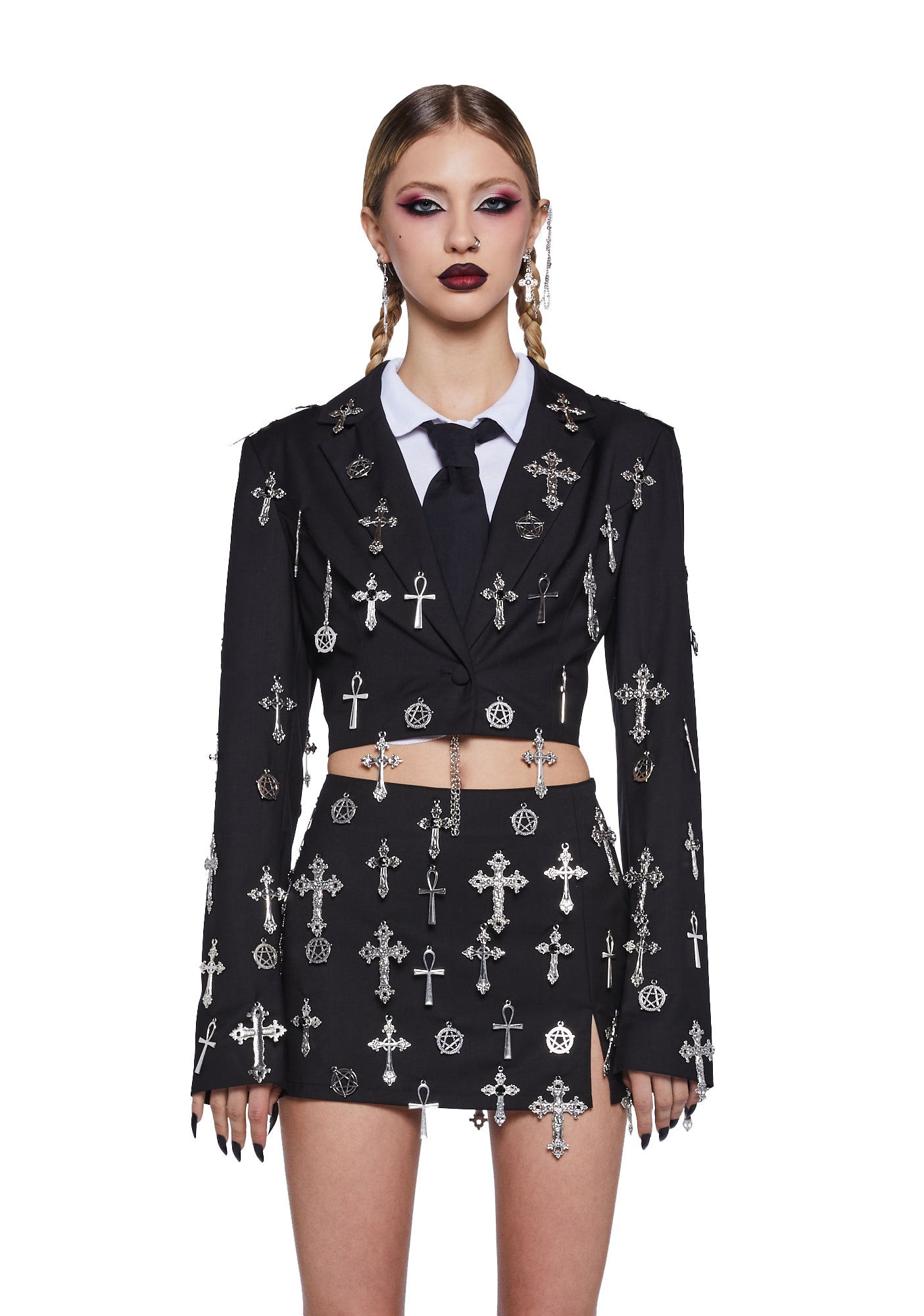 Widow Cross Pentagram Charm Crop Blazer - Black – Dolls Kill