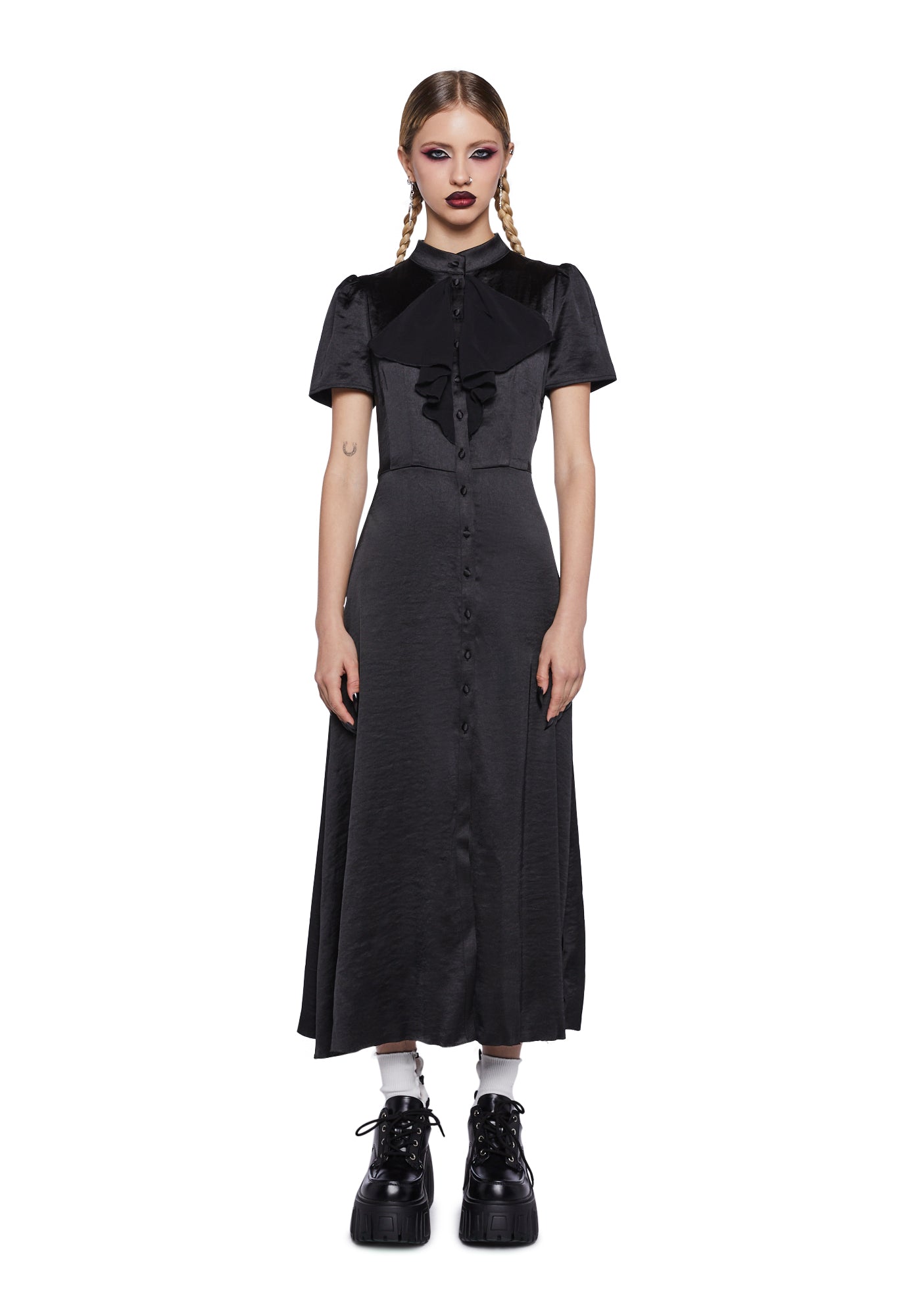 Widow Satin Midi Dress - Black