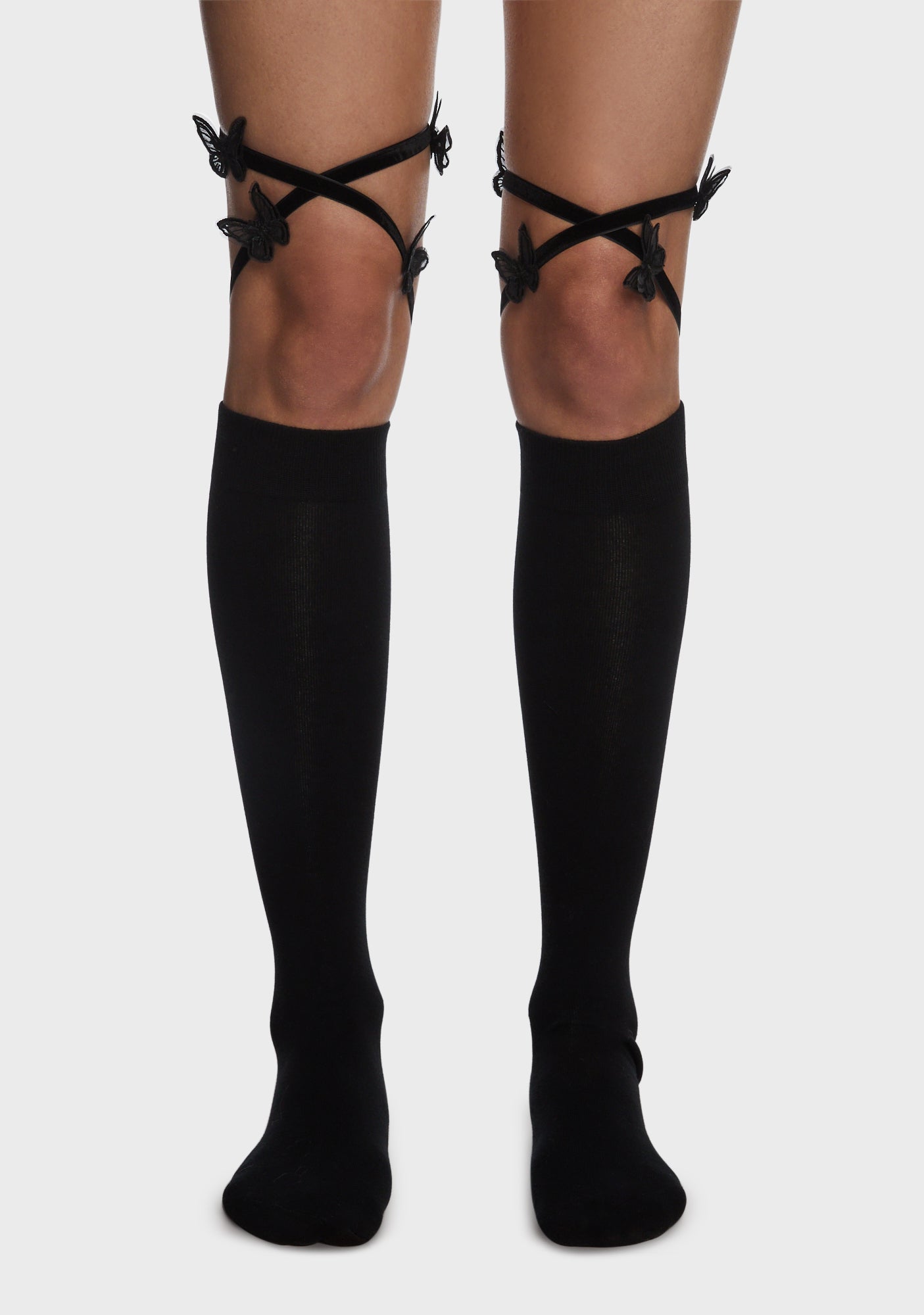 Butterfly Lace Up Knee High Socks - Black – Dolls Kill