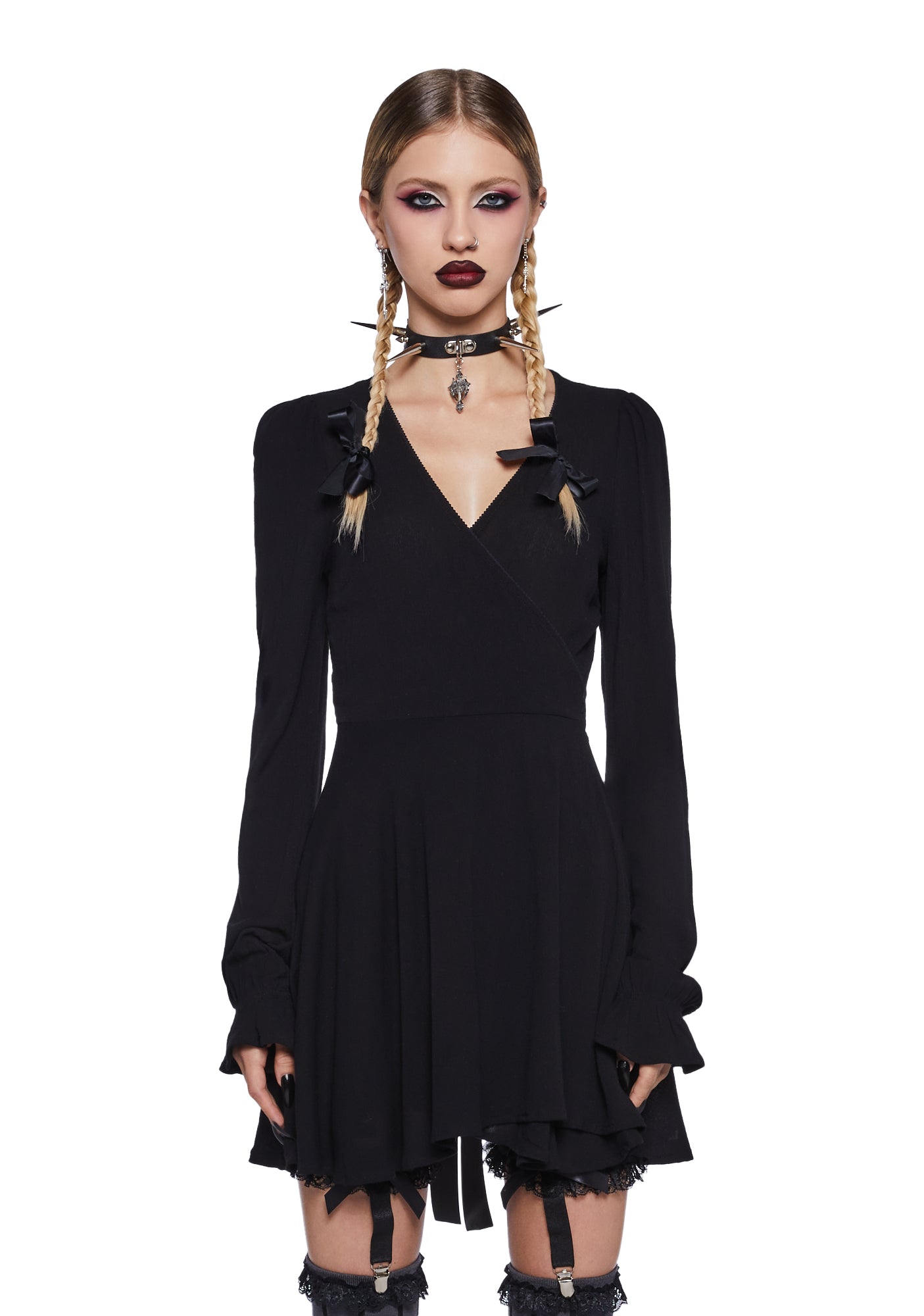 Widow Wrap Style Mini Dress - Black
