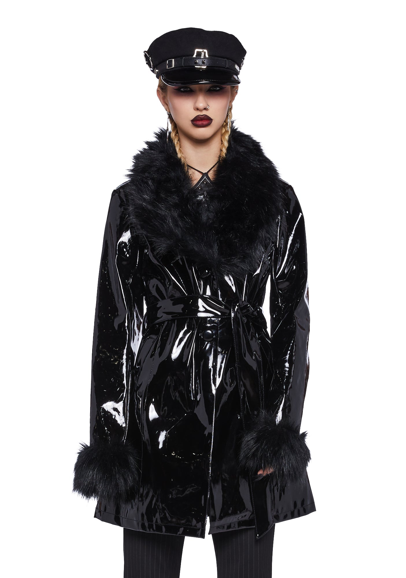 Vinyl faux fur trim coat outlet