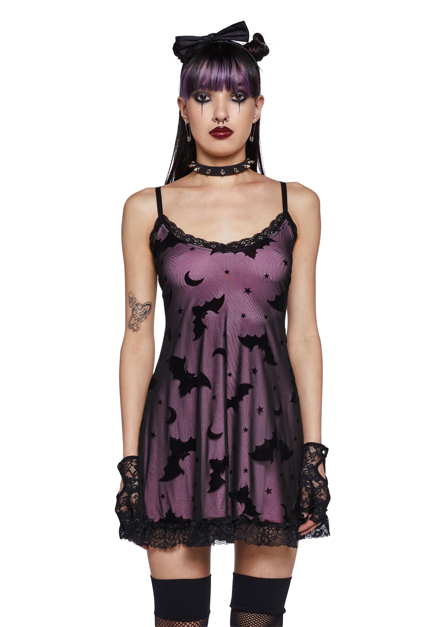 The Grave Girls Bat Moon Mesh Mini Dress - Pink  Dolls Kill
