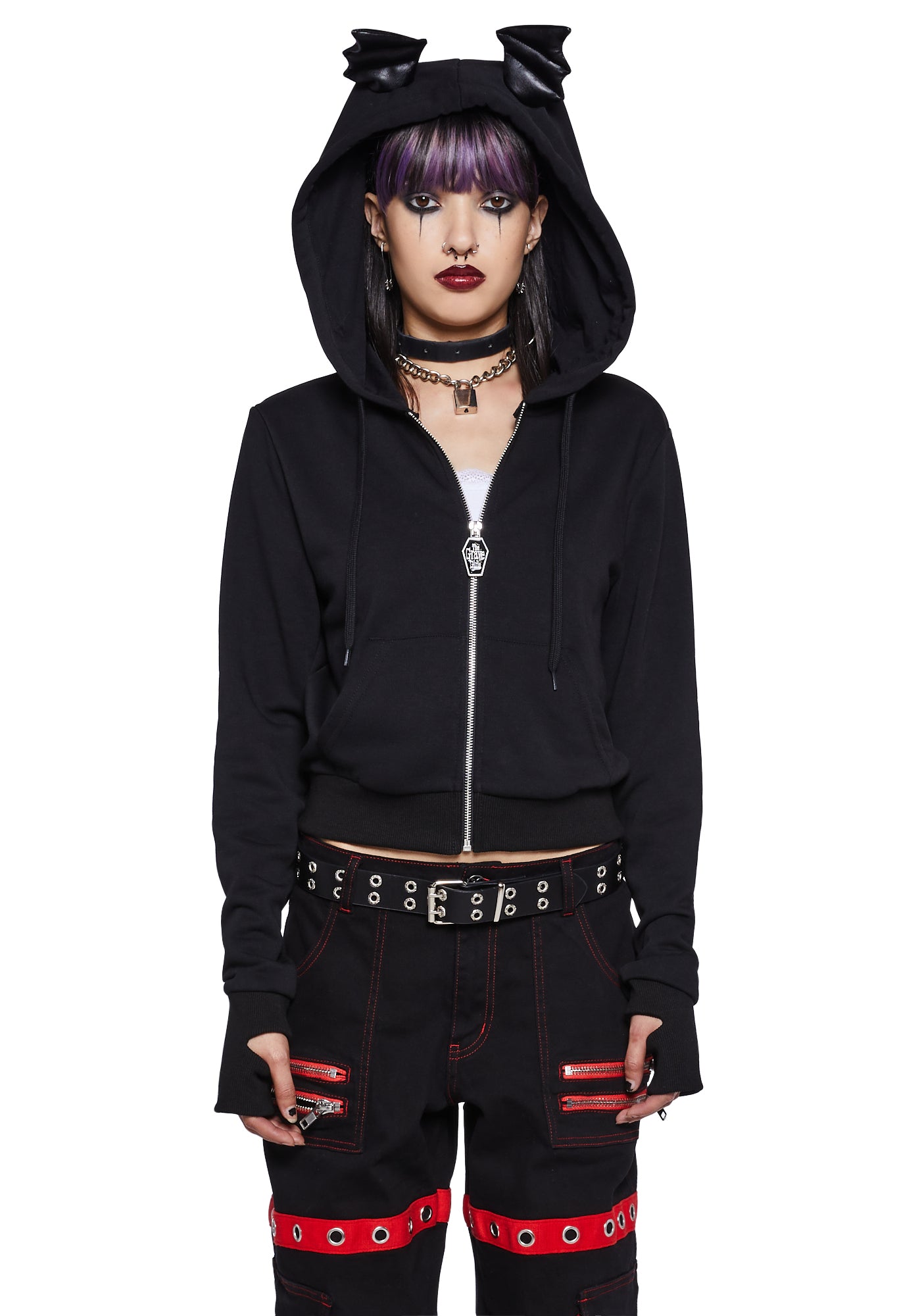 The Grave Girls Bat Zip Up Hoodie Black Dolls Kill