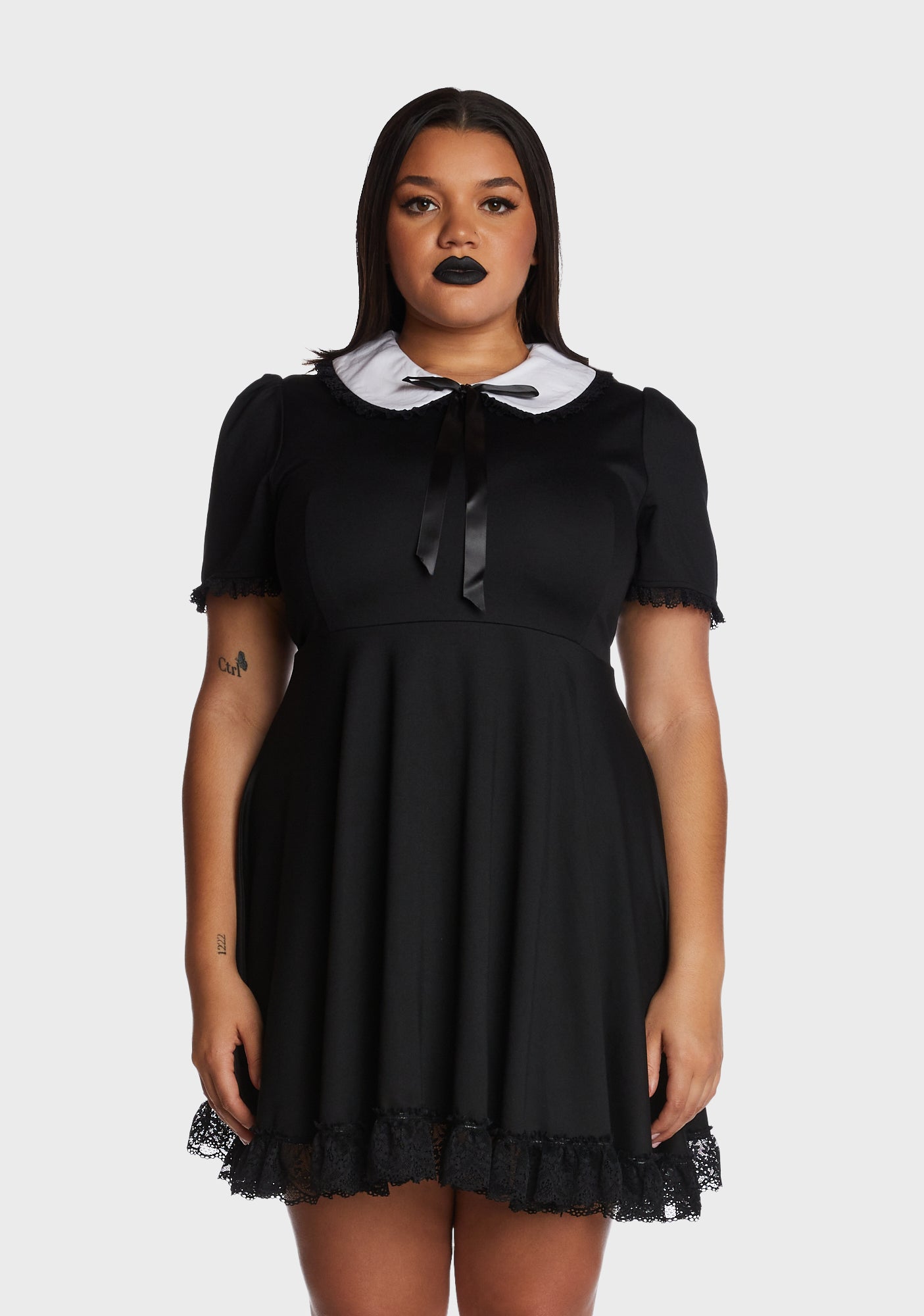 The Grave Girls Plus Size Peter Pan Collar Mini Babydoll Dress Black