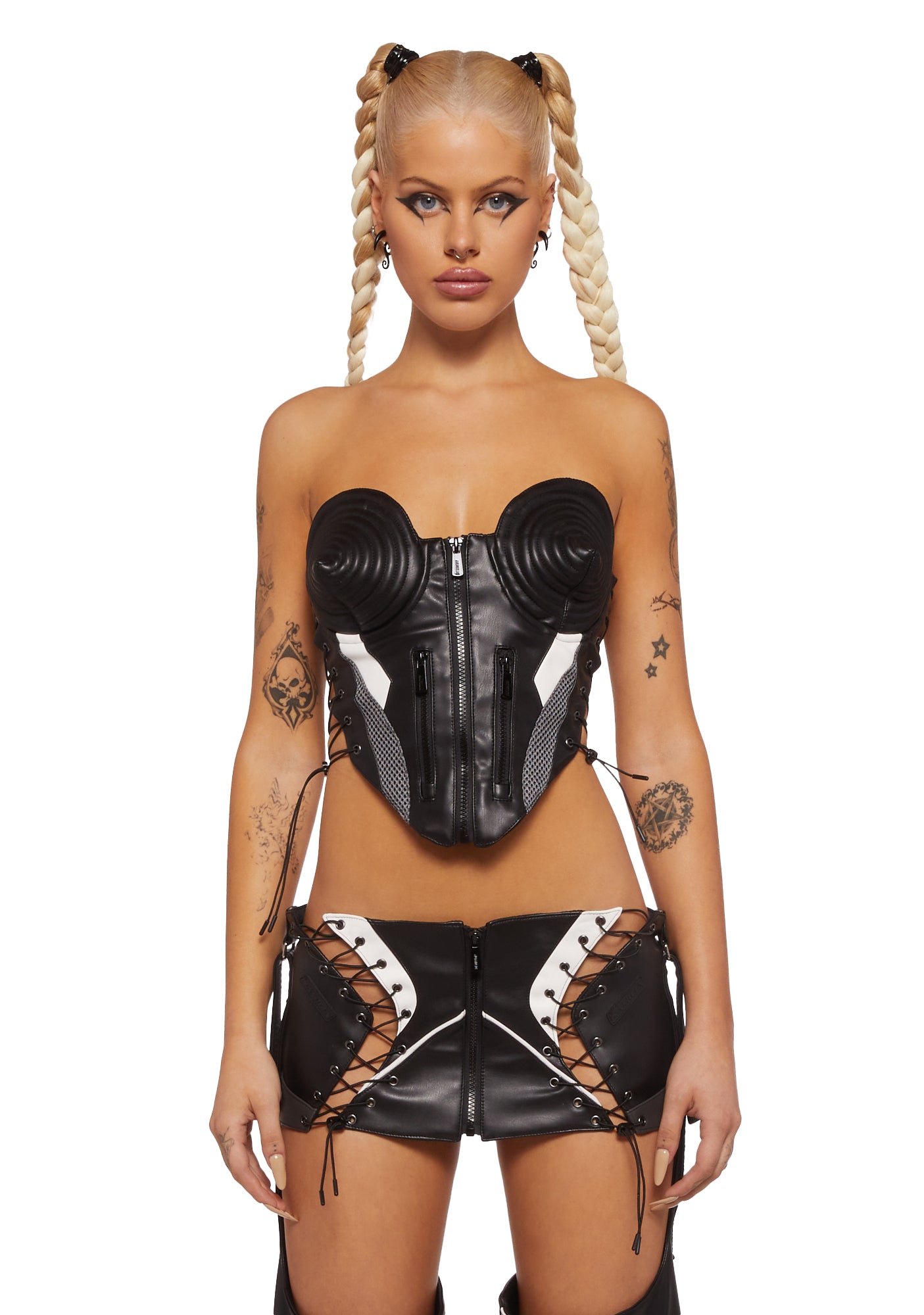 Namilia Vegan Leather Cone Bra Corset Top - Black – Dolls Kill