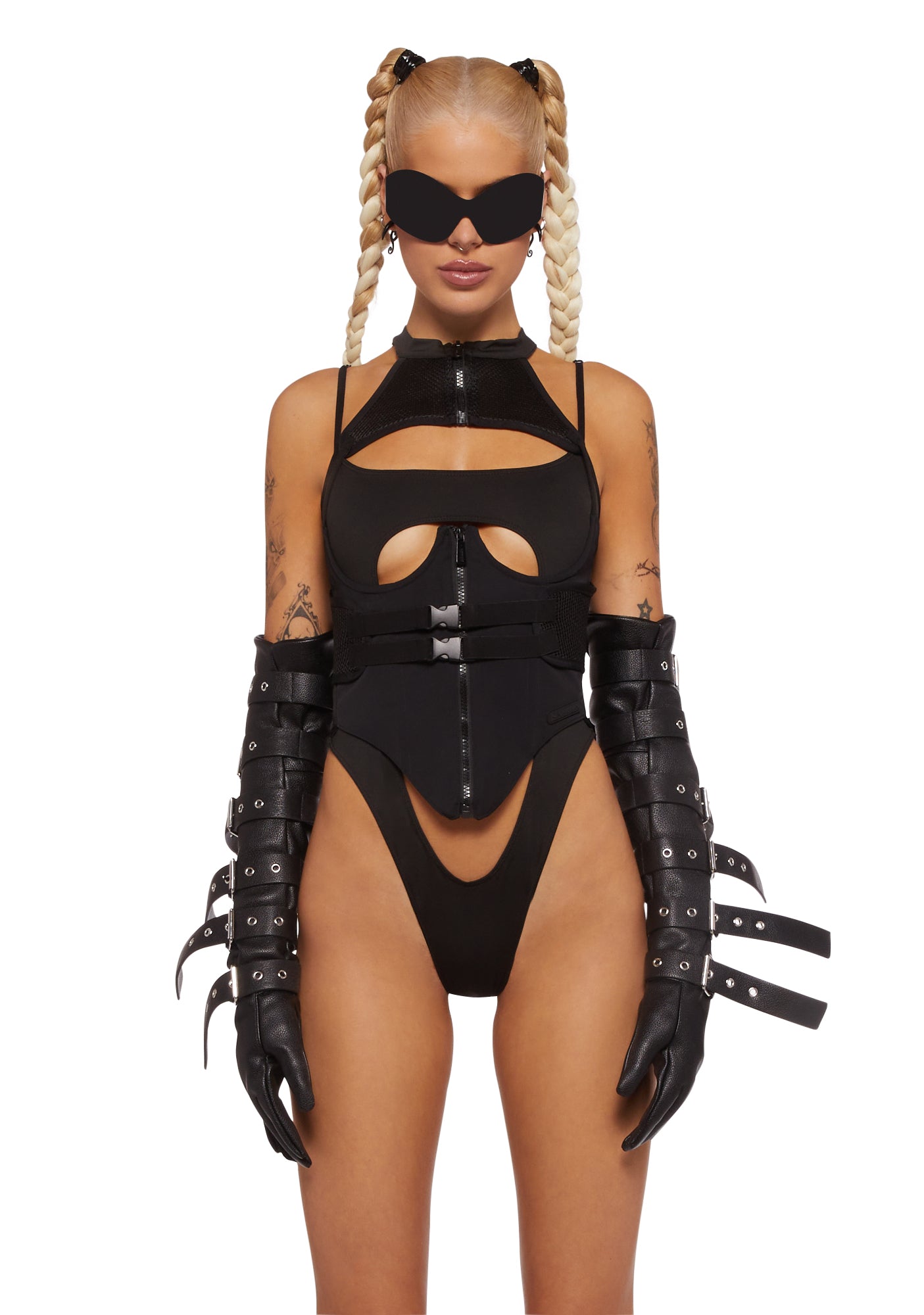 Namilia Vegan Leather Lycra Bodysuit - Black