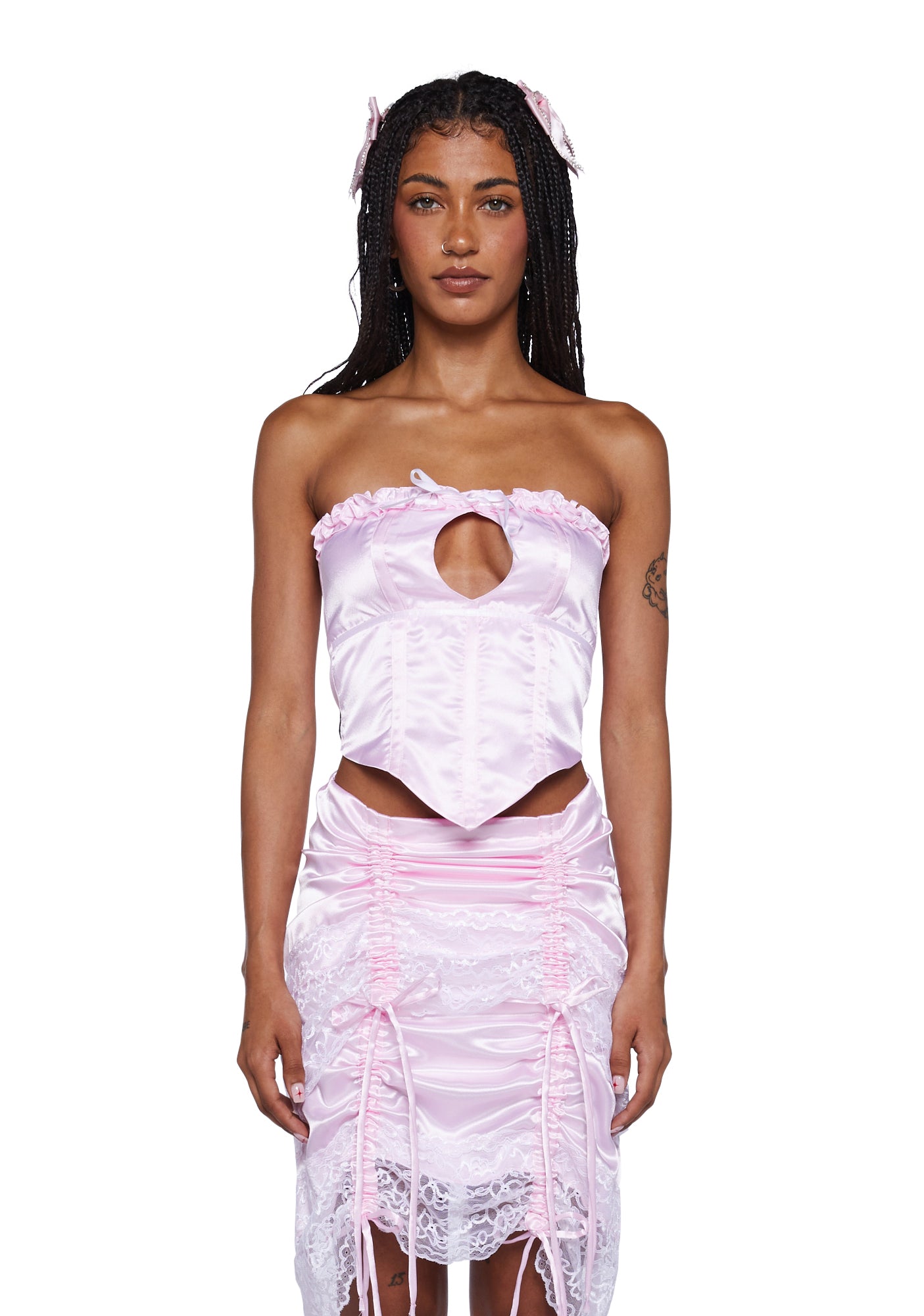 Stuck On Stupid Strapless Satin Corset Top - Pink – Dolls Kill