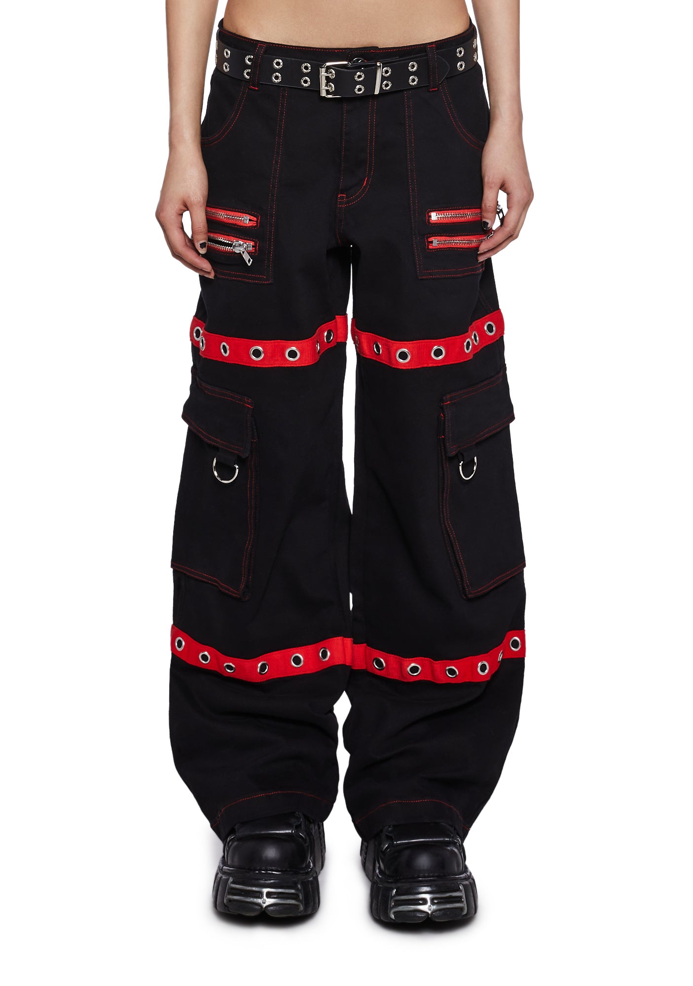 The Grave Girls Low Rise Zip Cargo Pants - Black/Red – Dolls Kill