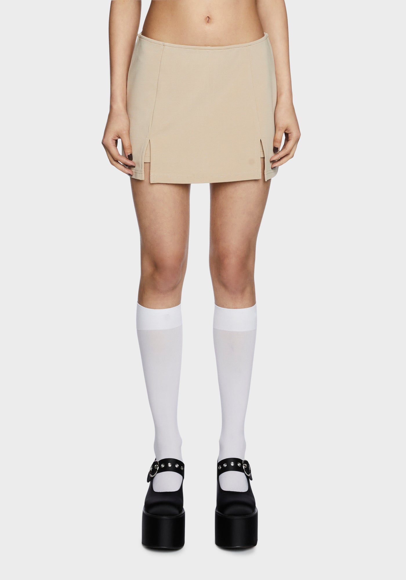 Delia #39 s Double Slit Mini Skort Light Brown Dolls Kill