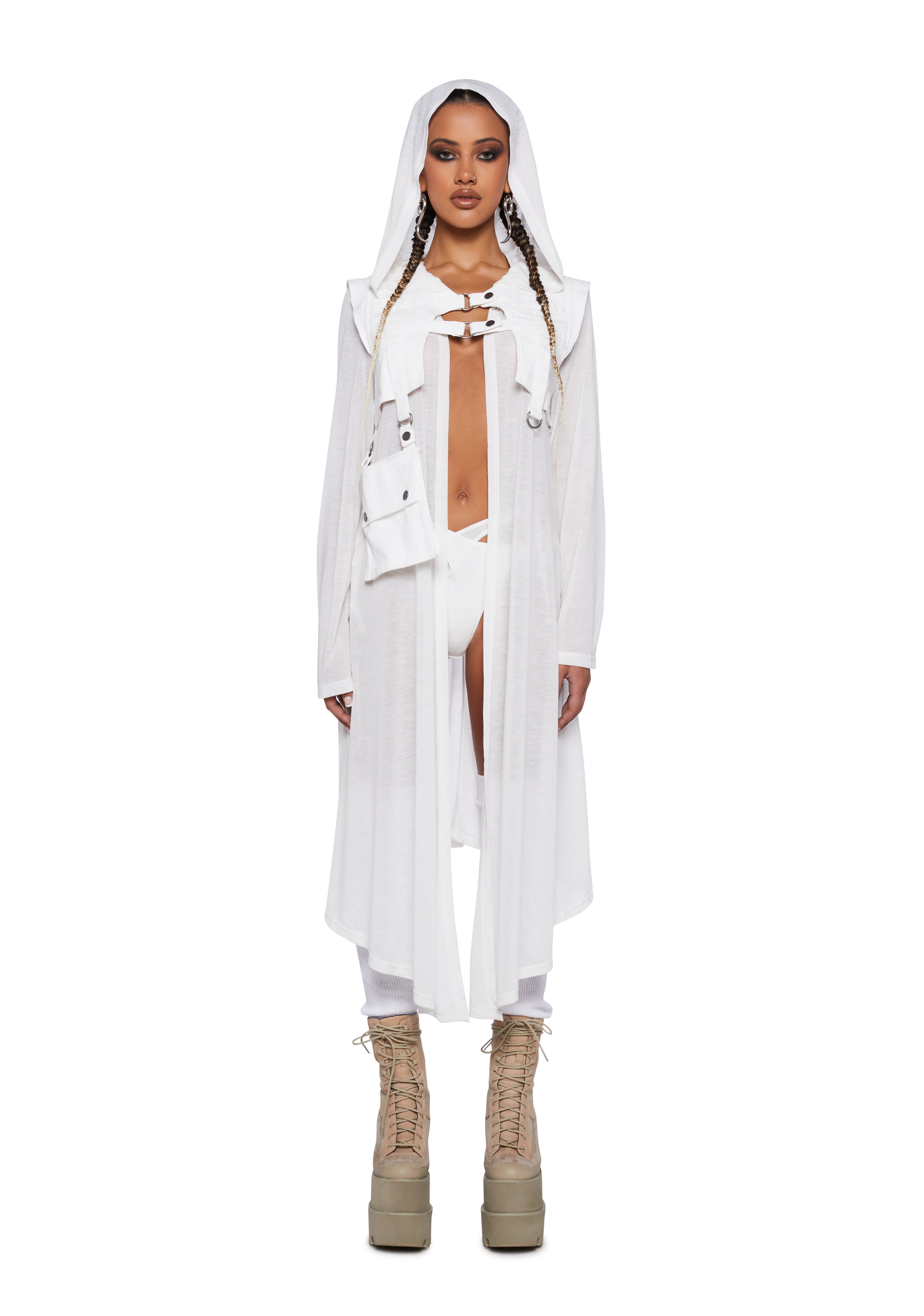 Club Exx Longline Cardigan And Cargo Vest Set White Dolls Kill