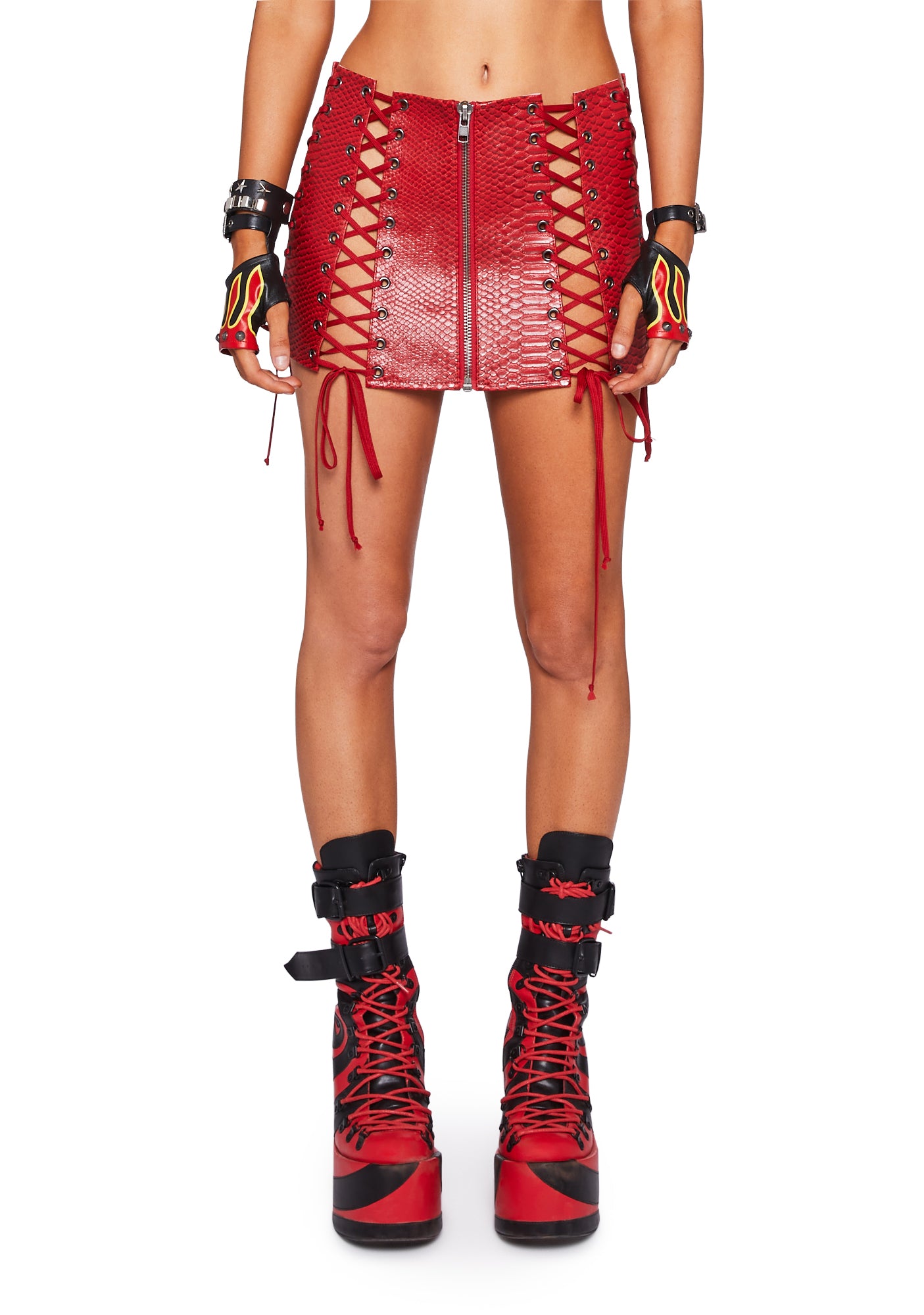 Snakeskin lace up skirt top