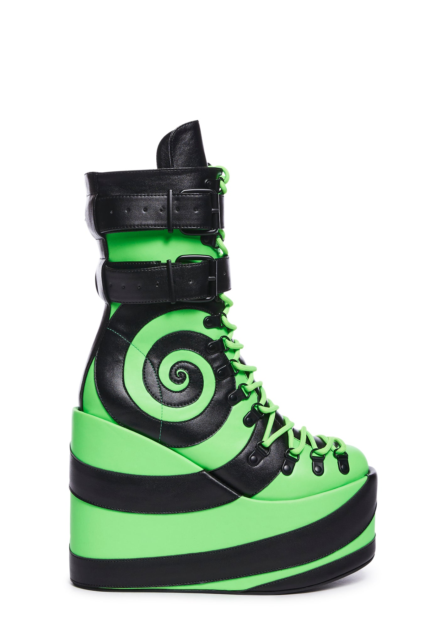Club Exx Swirl Applique Platform Boots Neon Green/Black – Dolls Kill