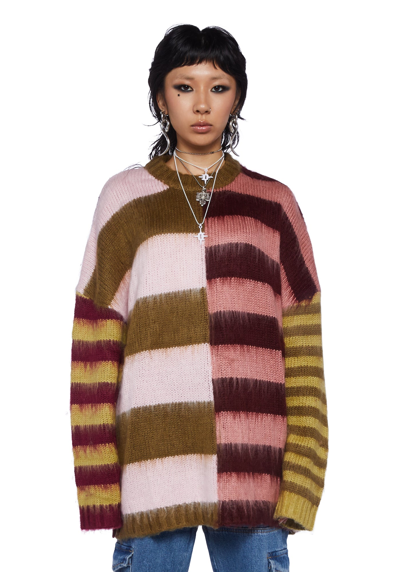 The Ragged Priest Oversized Striped knit Sweater- Multi
