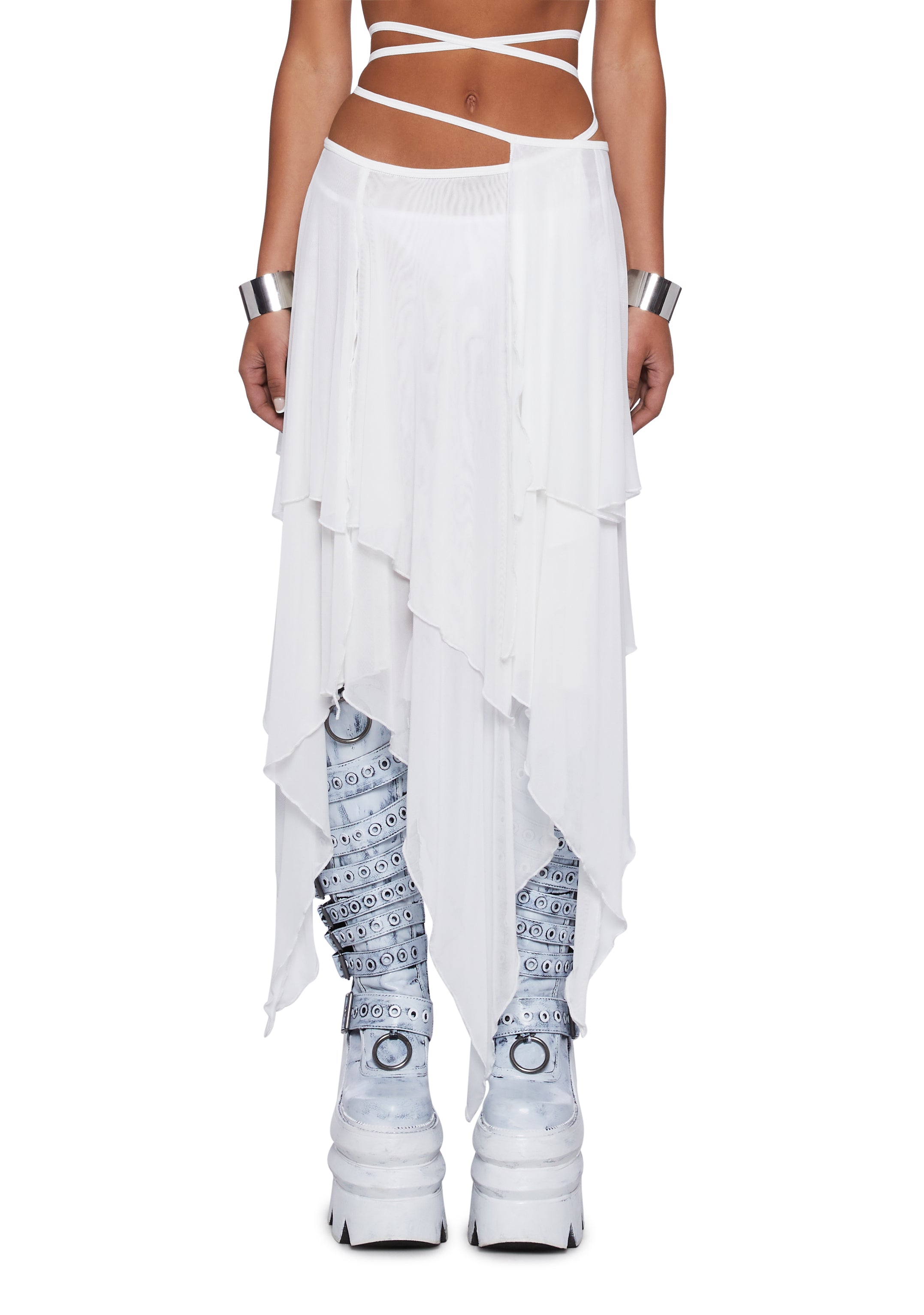 Club Exx Burning Man Strappy Handkerchief Midi Skirt - Off