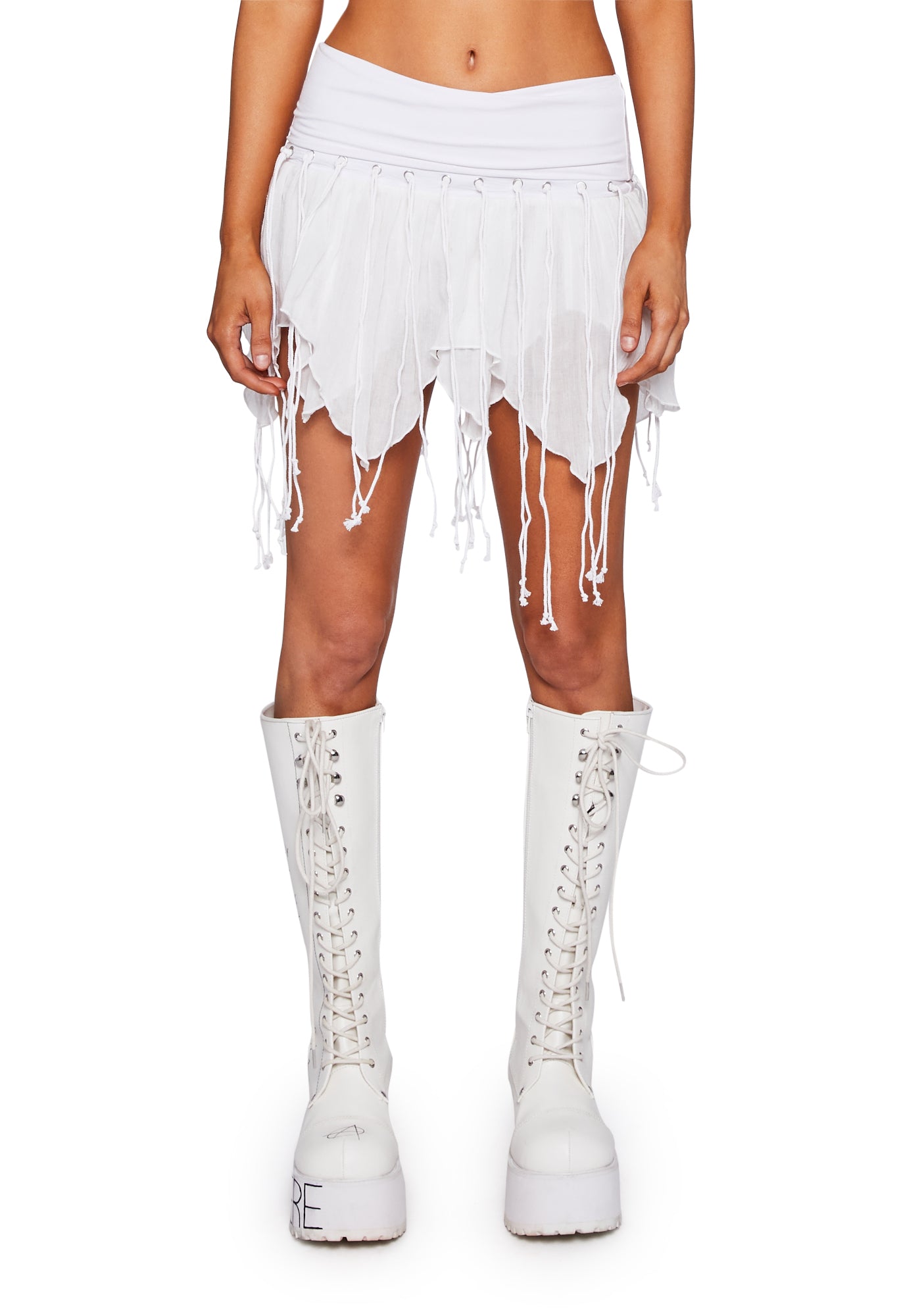 Club Exx Sheer Jagged Hem Fringe Trim Mini Skirt White Dolls Kill