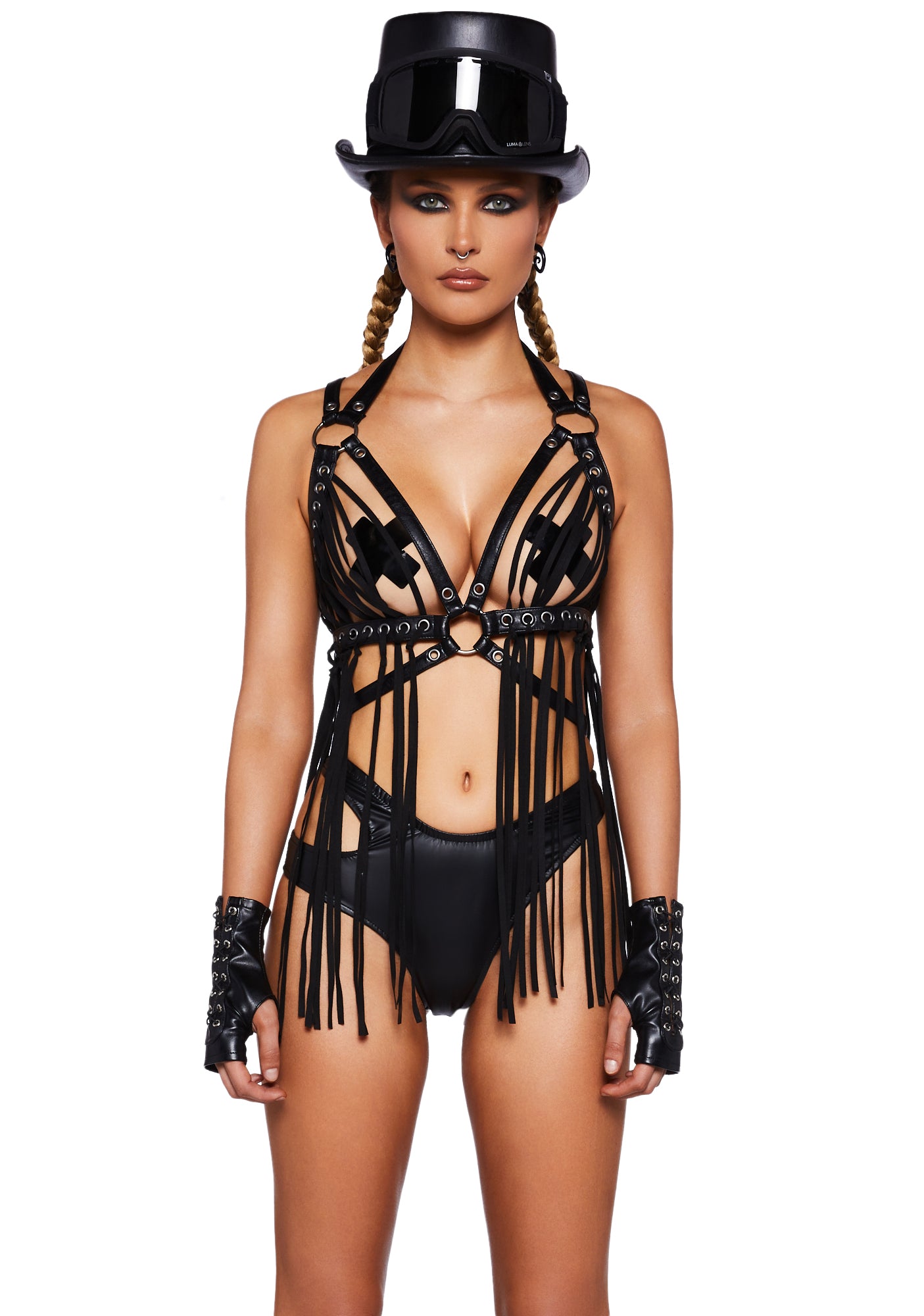 Club Exx Fringe Harness Bra Top Black Dolls Kill