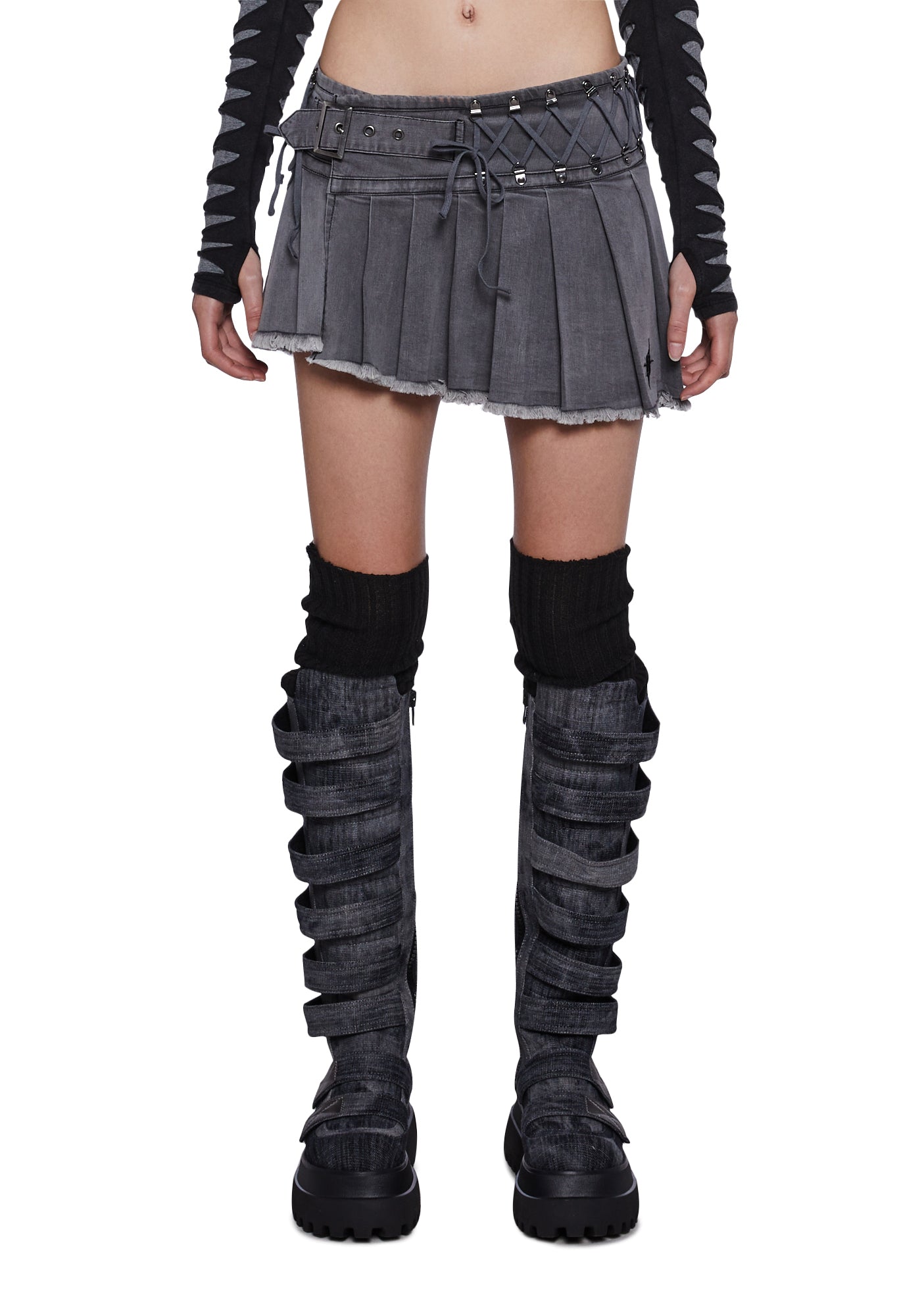 ミストレアス　Hem Race Mini Skirt 【Dark gray】 ミストレアスHem Race Mini Skirt 【Dark gray】