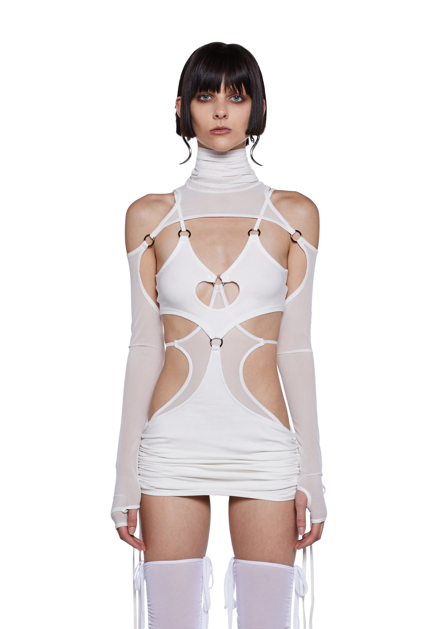 Darker Wavs Cut Out Masked Dress And Shrug Set - White Darker Wavs Cut Out Masked Dress And Shrug Set - White
