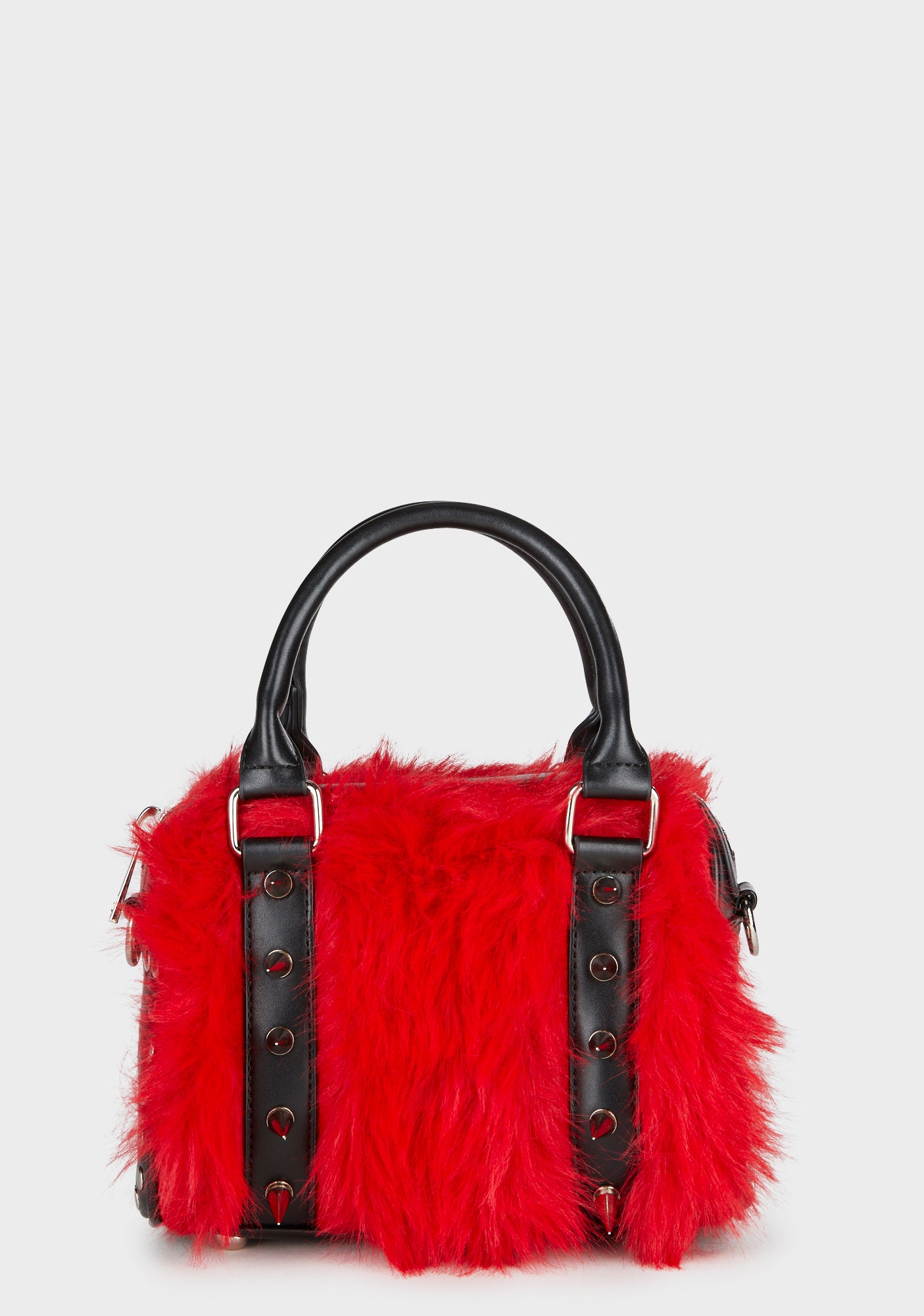 【DOLLS KILL】Falling Like Stars Faux Fur Crossbody Bag Generation Kiss Fuck Off Vinyl Bowler Bag - Black/White