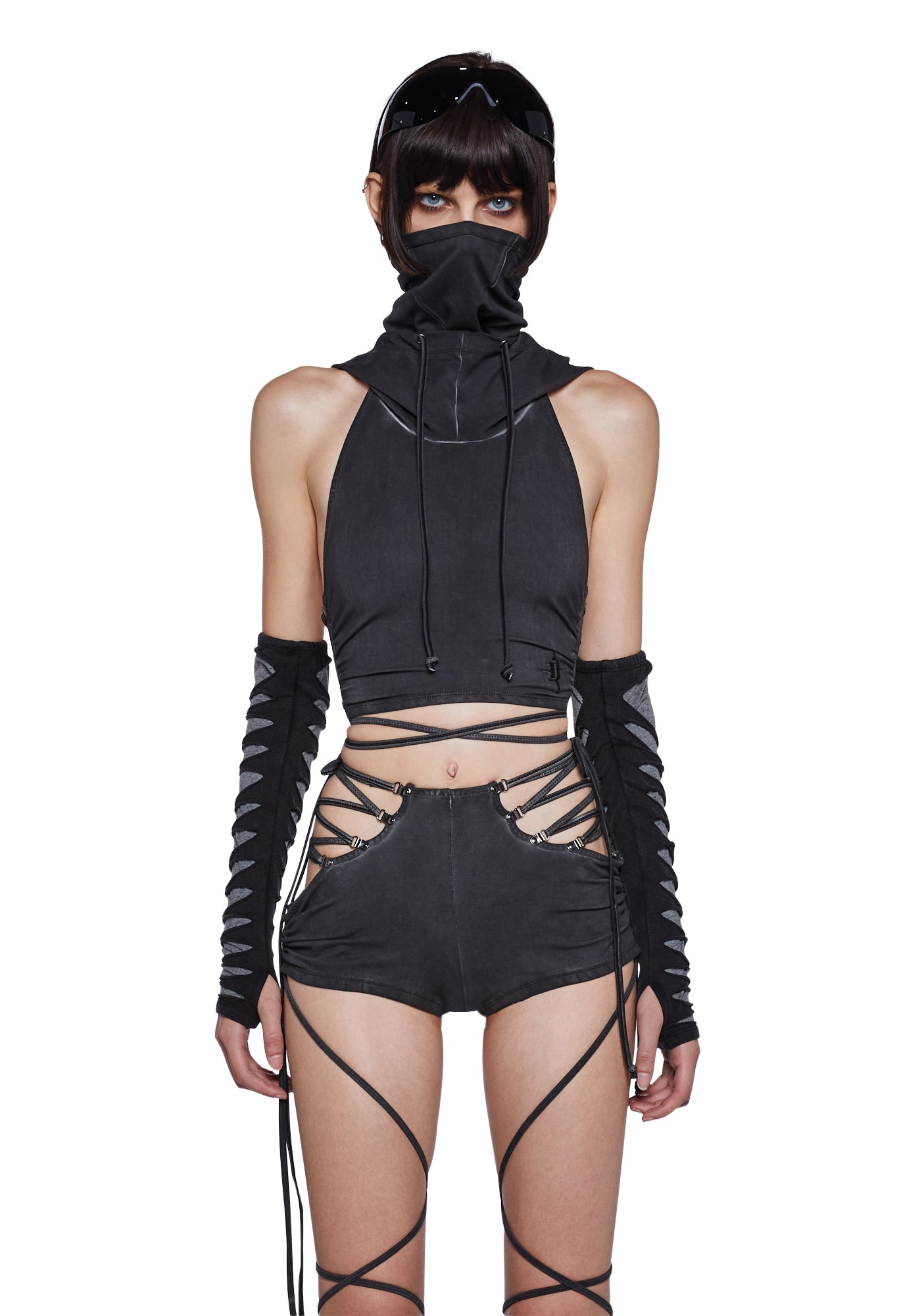 Tempo Hooded Crop Halter Top Dark Gray