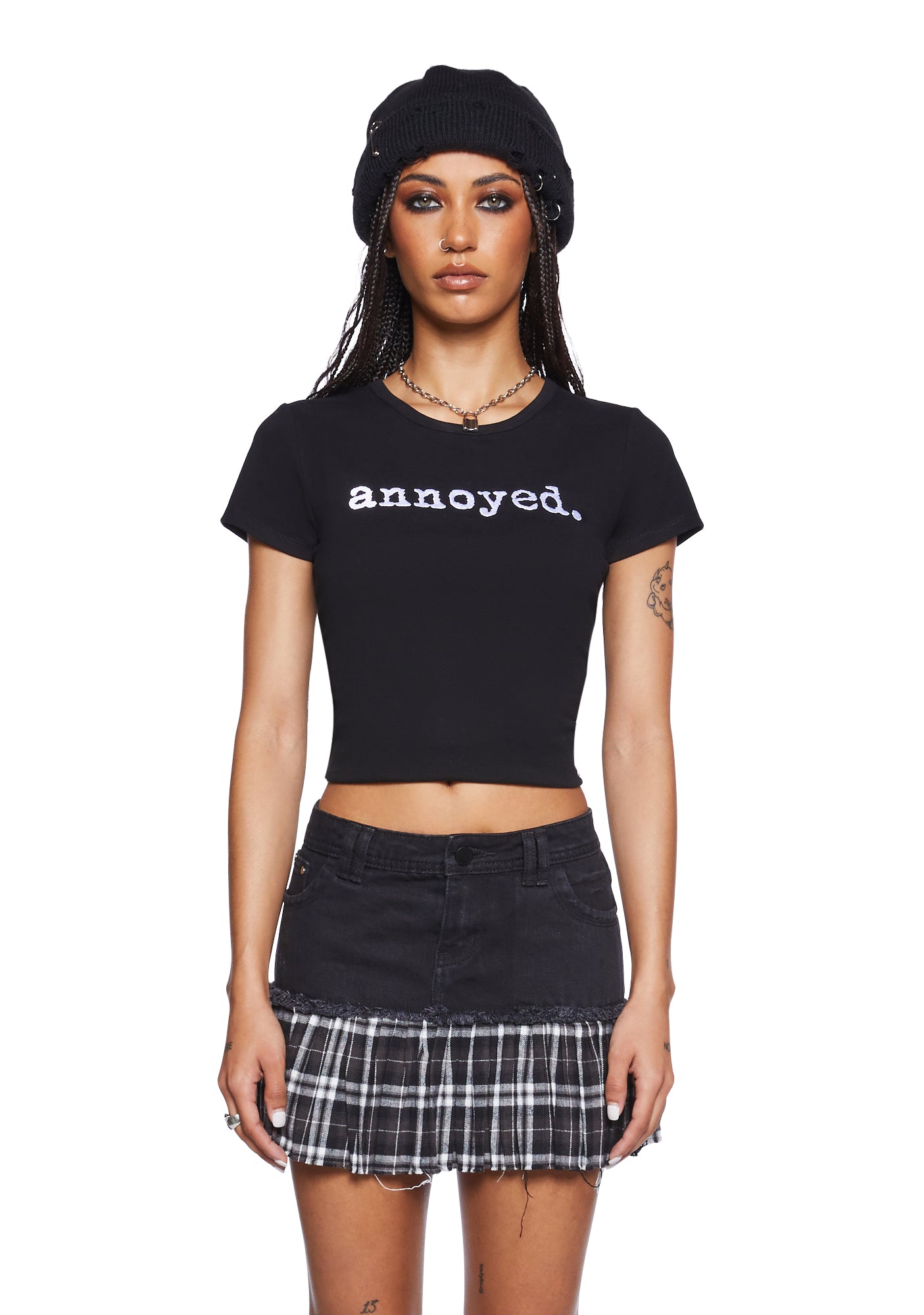 Current Mood Annoyed Embroidered Crop Tee - Black