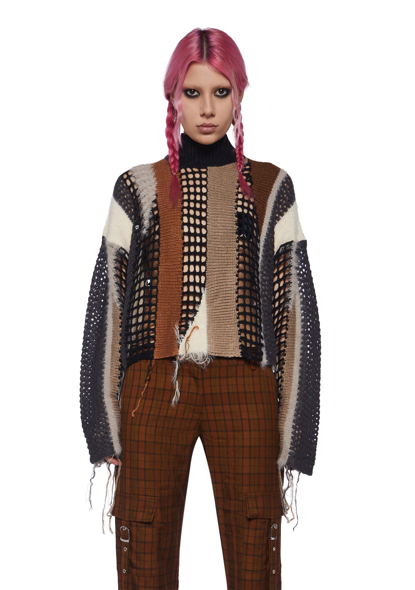 The Ragged Priest Patchwork Knit Cropped Sweater Multi