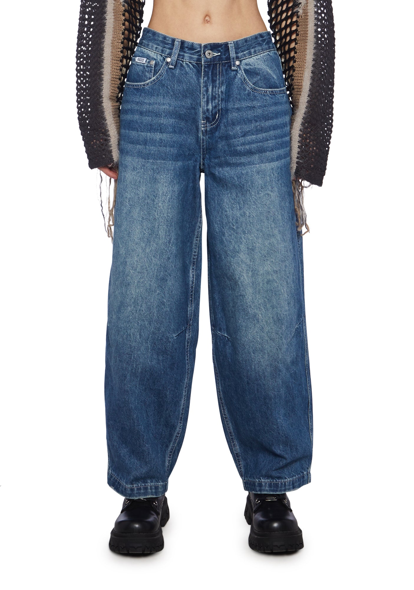The Ragged Priest Baggy Denim Bleached Jeans - Blue