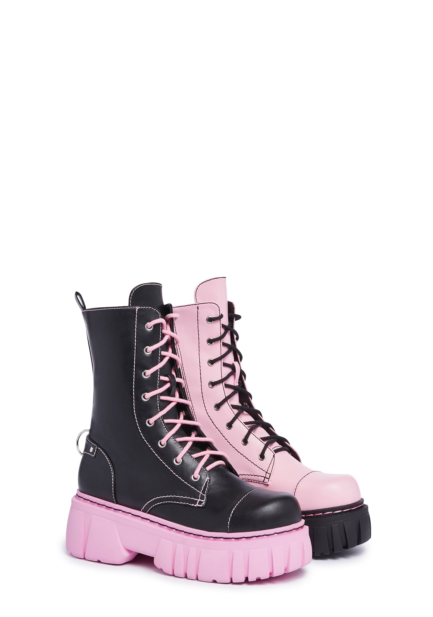 Current Mood Mismatched Combat Boots Black/Pink – Dolls Kill
